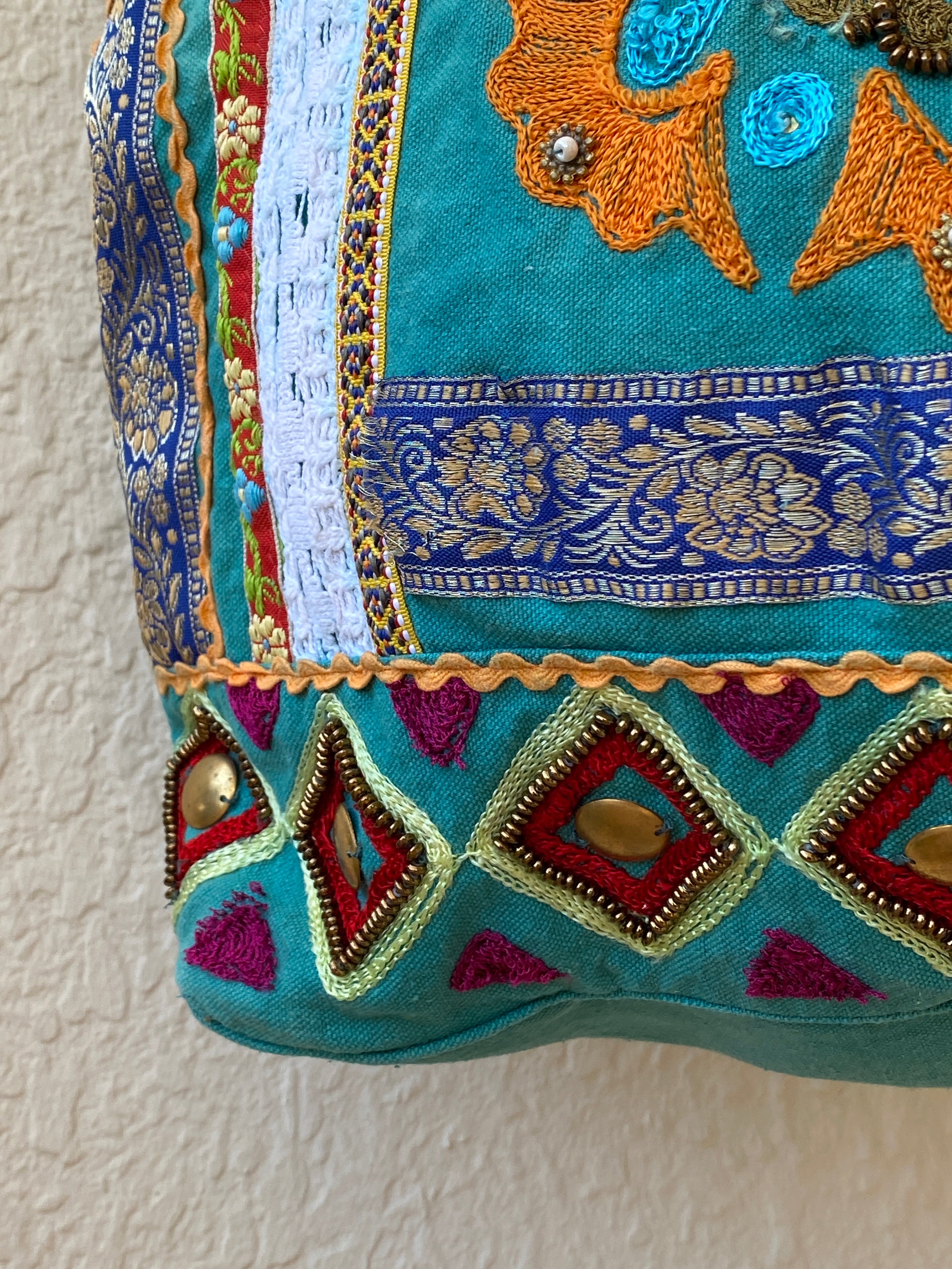 Antik Kraft Embroidered Cotton Tote Bag Boho Patchwork Festival Shoulder Bag