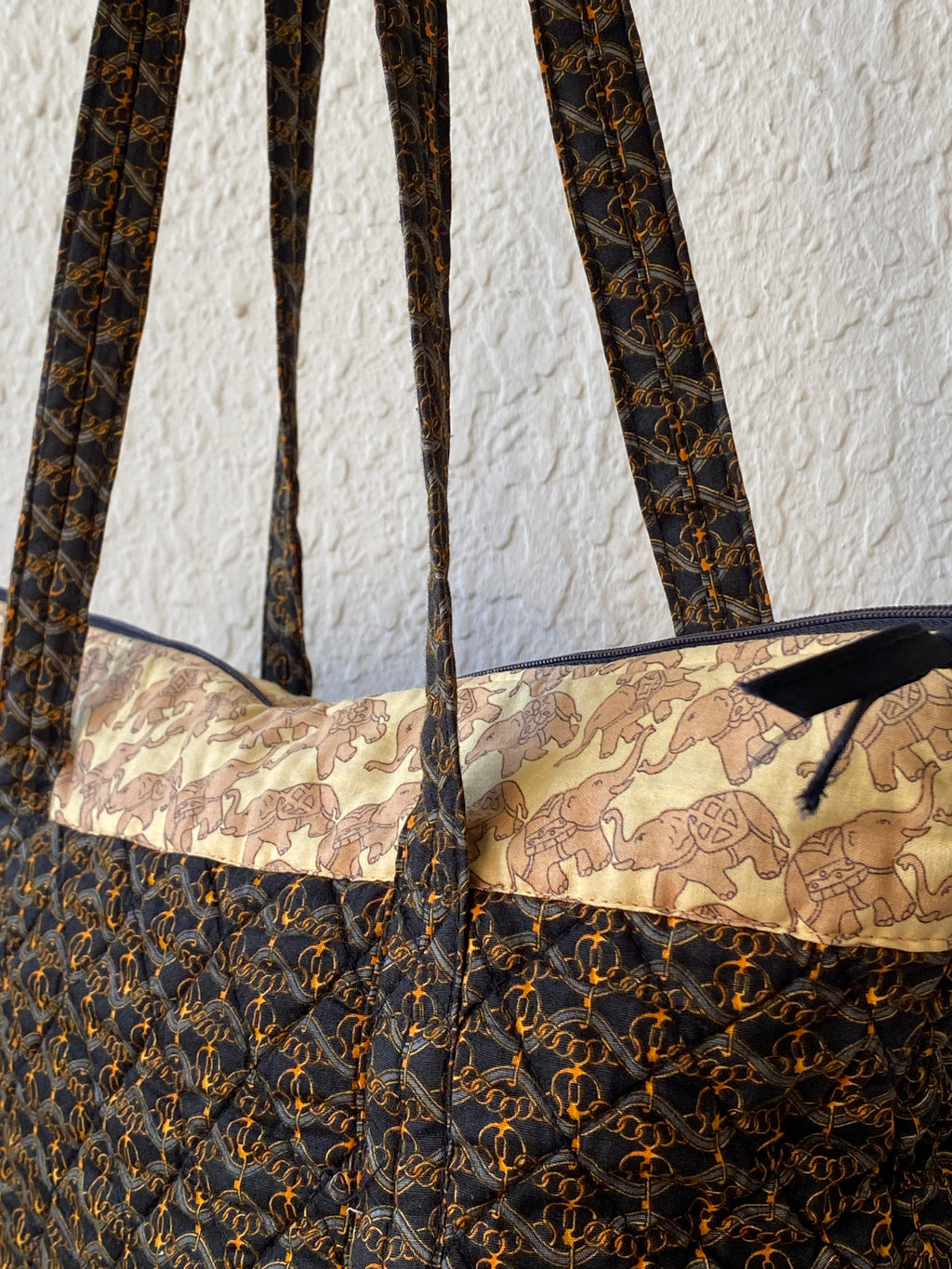 Vera Bradley Quilted Elephant Print Tote Bag Brown Shoulder Travel Bag