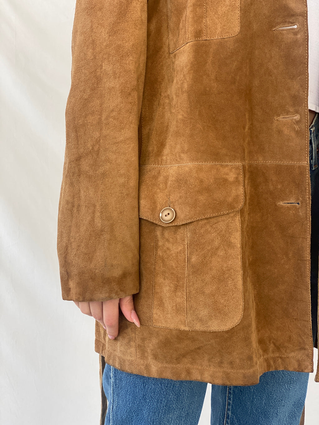 Vintage BELFE & BELFE Tan Genuine Suede Leather Buttoned Jacket - L