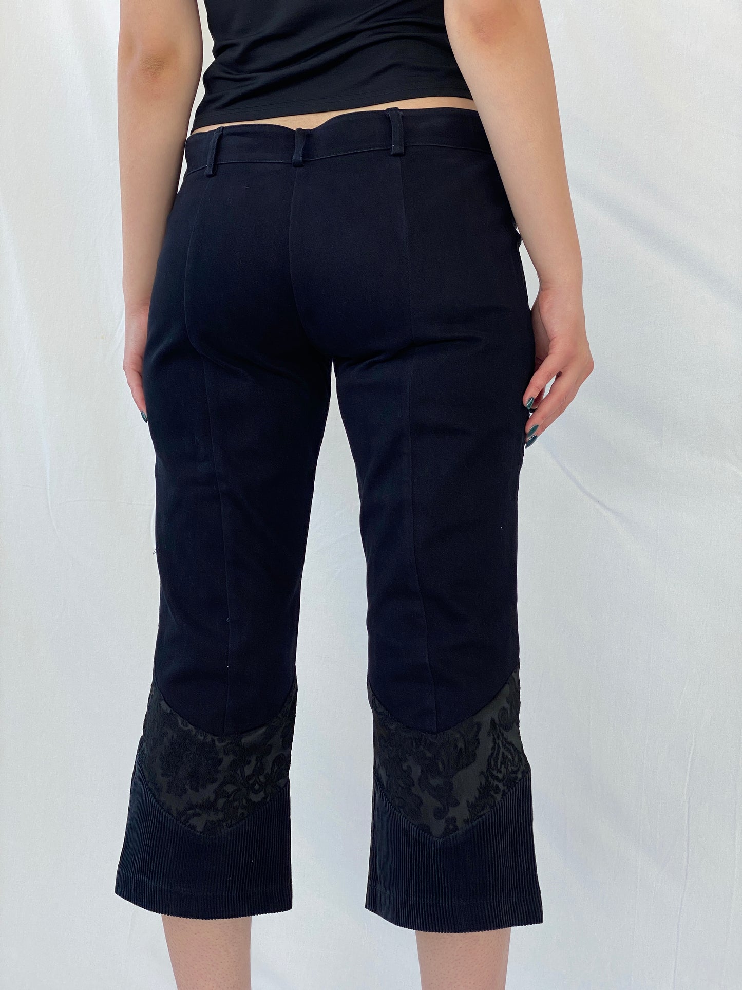 Y2K Sfarzo Milano Black Corduroy Patched Capri Pants - 44EUR