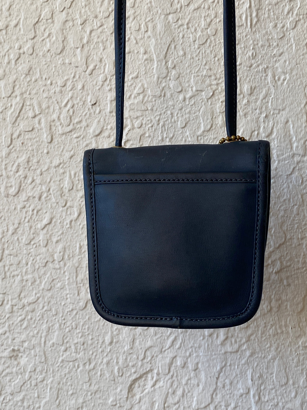 Vintage 80s WAKO Leather Work Dark Navy Mini Crossbody Bag with Extra Long Straps