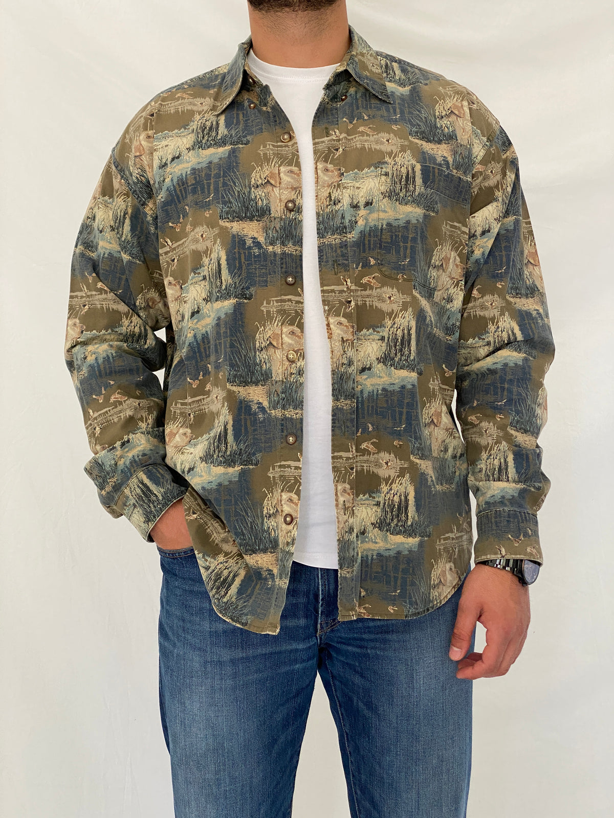 Vintage Woodland Trail Camo Hunting Cotton Button-Up Shirt – XL Vintage Woodland Trail Camo Hunting Cotton Button-Up Shirt – XL