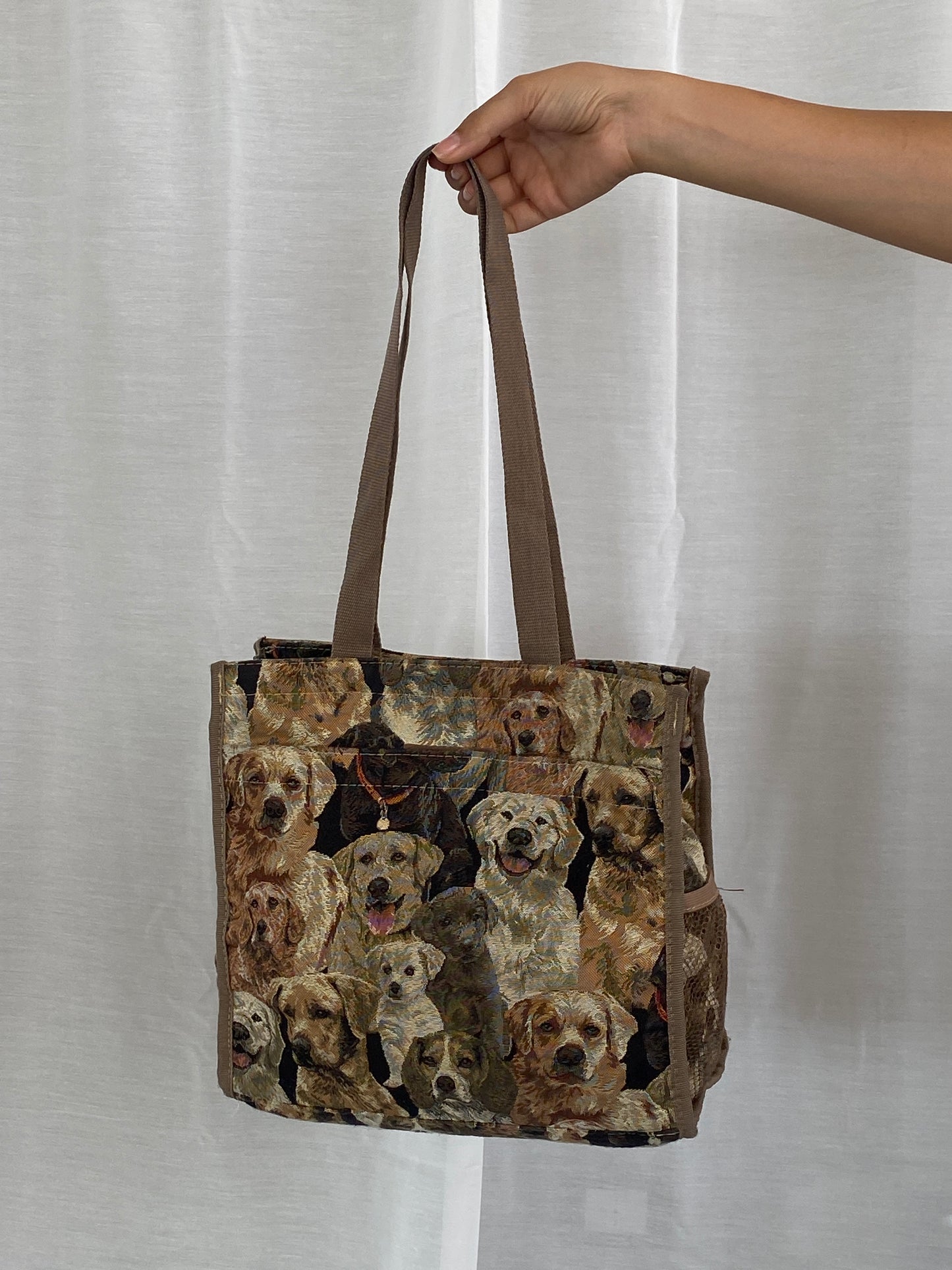 Vintage Tote Shoulder Bag Dogs Tapestry Print