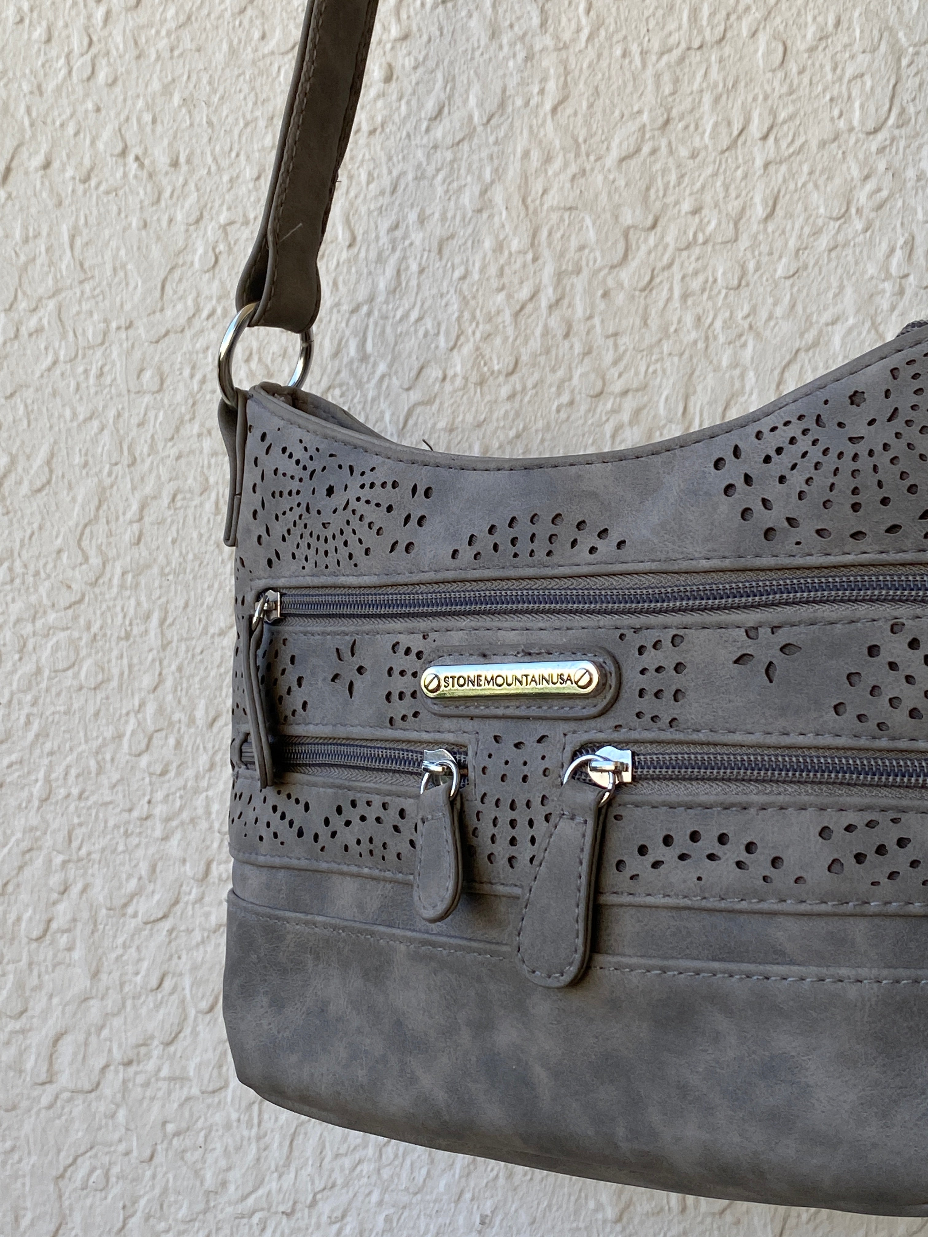 Y2K Stone Mountain USA Grey Perforated Vegan Leather Shoulder Bag