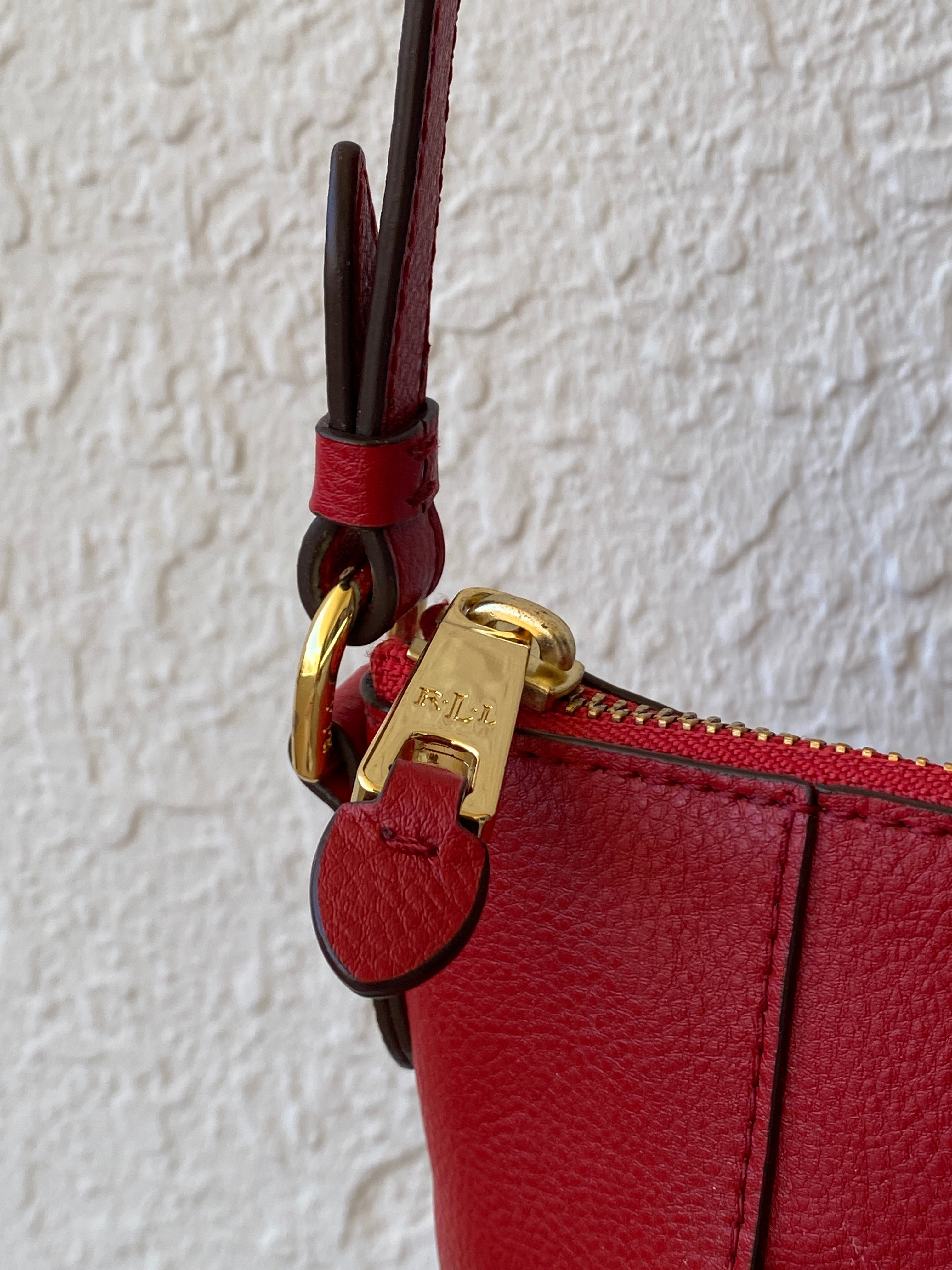 Lauren by Ralph Lauren Red Leather Messenger Crossbody Bag