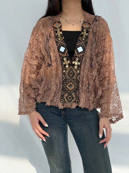 Vintage My Story Paris Limited Edition Beaded Lace Women’s Top - L