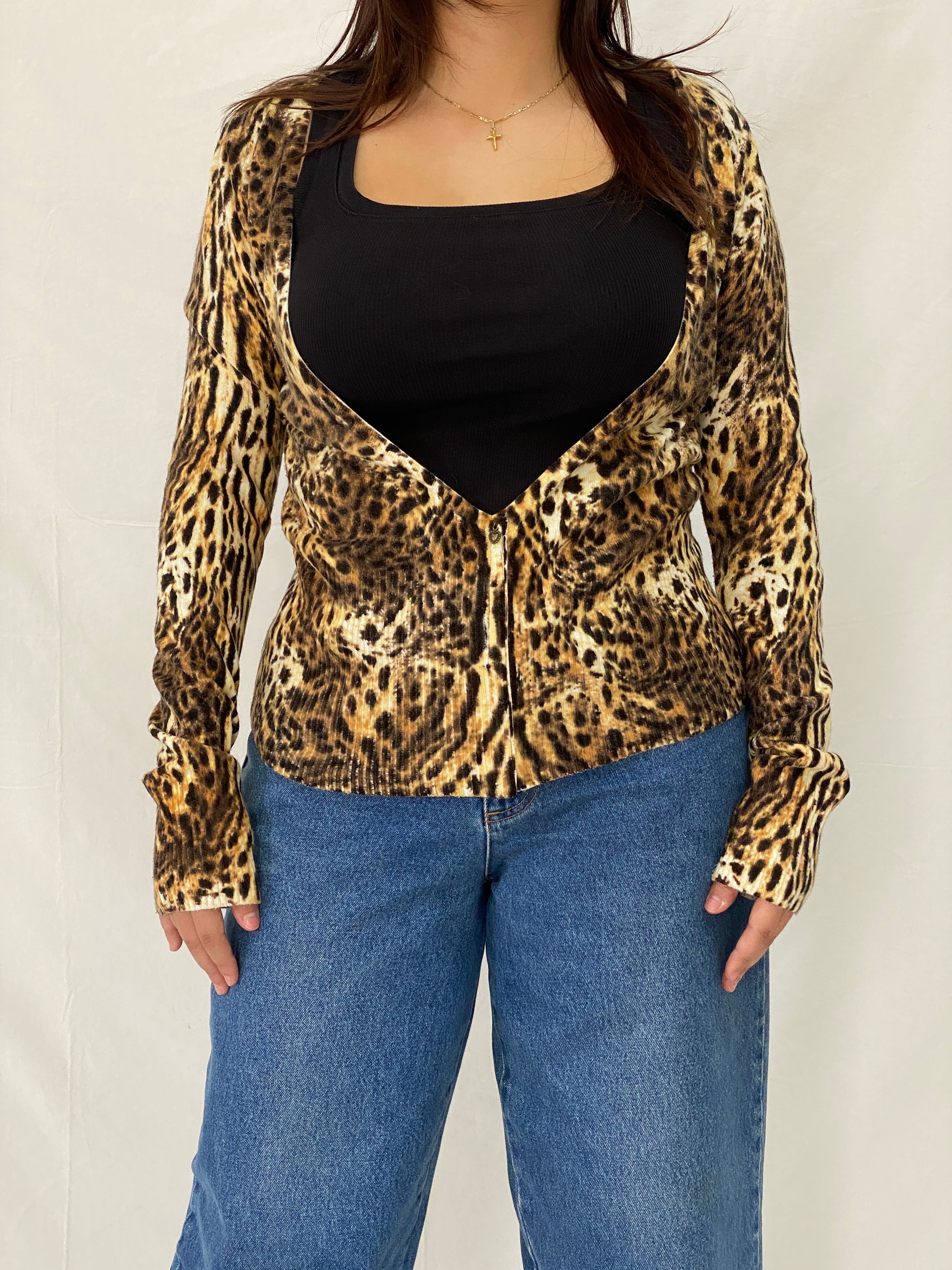 Vintage Morgan De Toi Y2K Leopard Print Knit Cardigan Top - S Vintage Morgan De Toi Y2K Leopard Print Knit Cardigan Top - S
