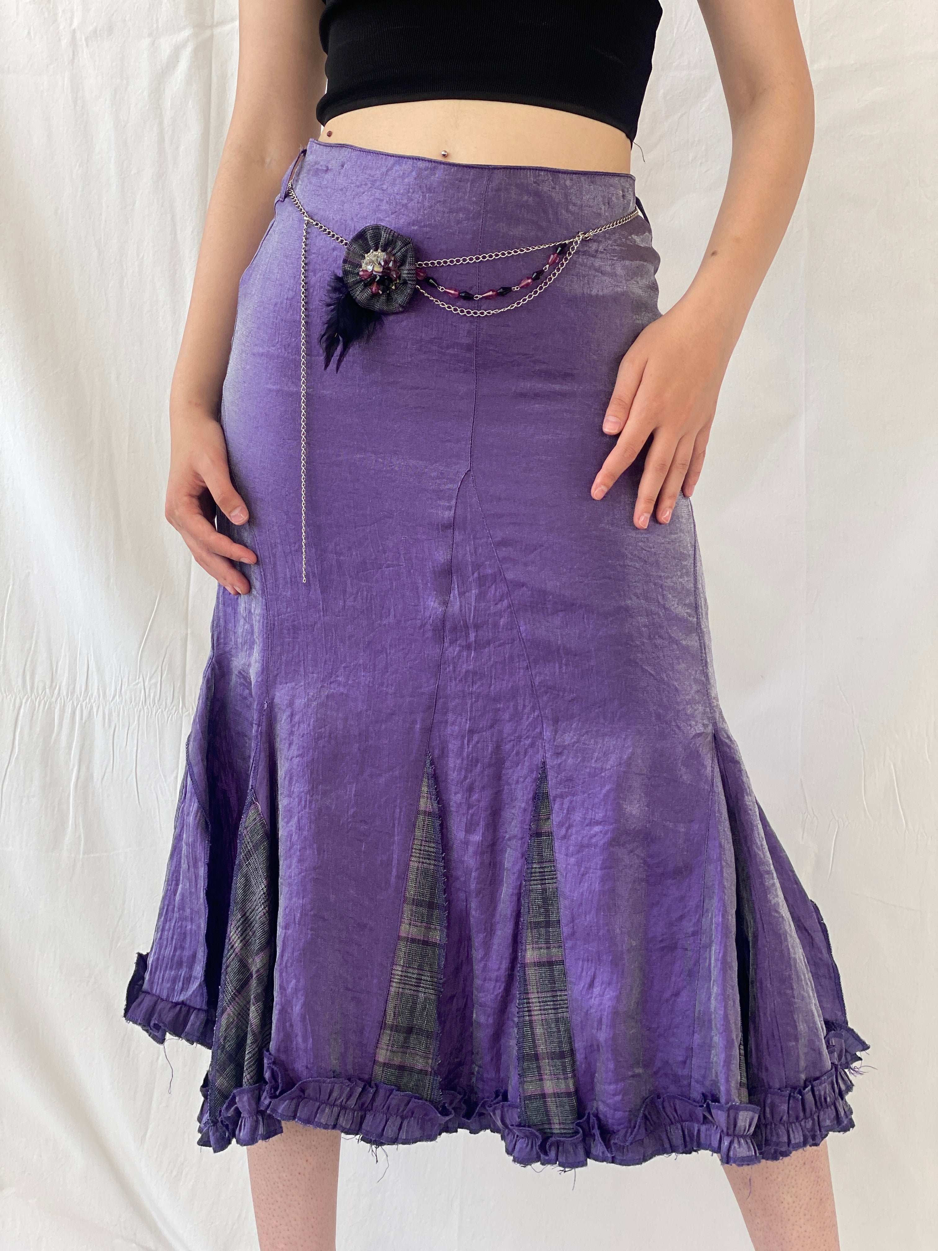 Vintage Y2K Alvina Whimsy Goth Metallic Purple Midaxi Women’s Skirt - M