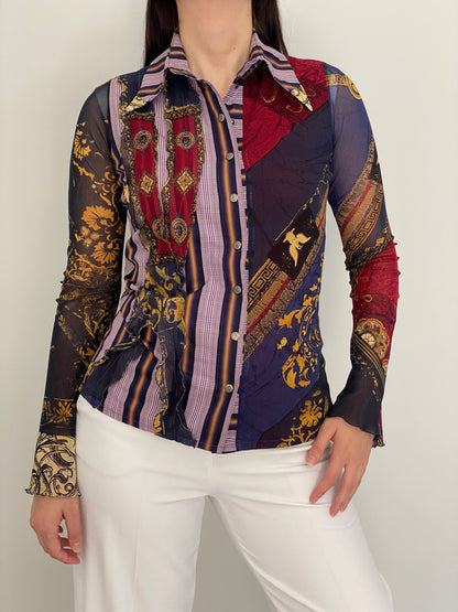 Y2K Save The Queen! Multicolor Whimsical Baroque Sheer Shirt – M