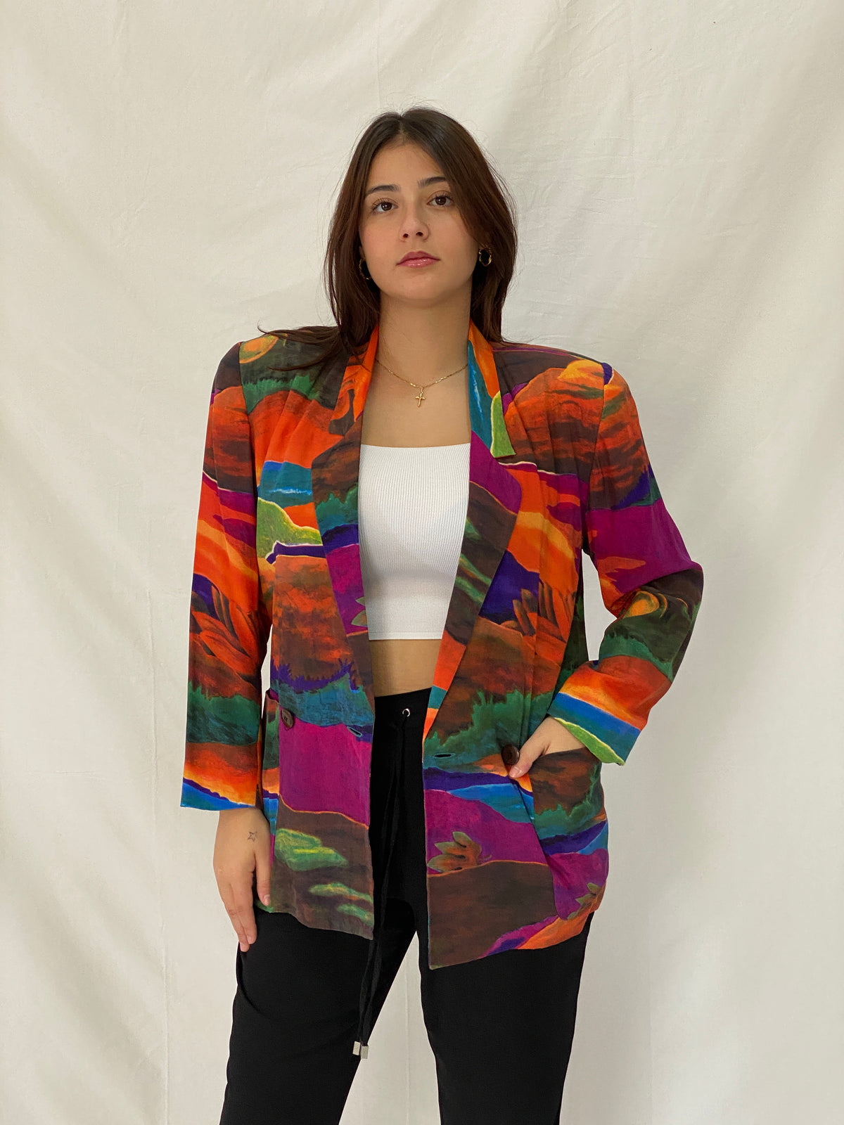 Vintage Linda Allard for Ellen Tracy Silk Abstract Landscape Art Print Blazer - M Vintage Linda Allard for Ellen Tracy Silk Abstract Landscape Art Print Blazer - M
