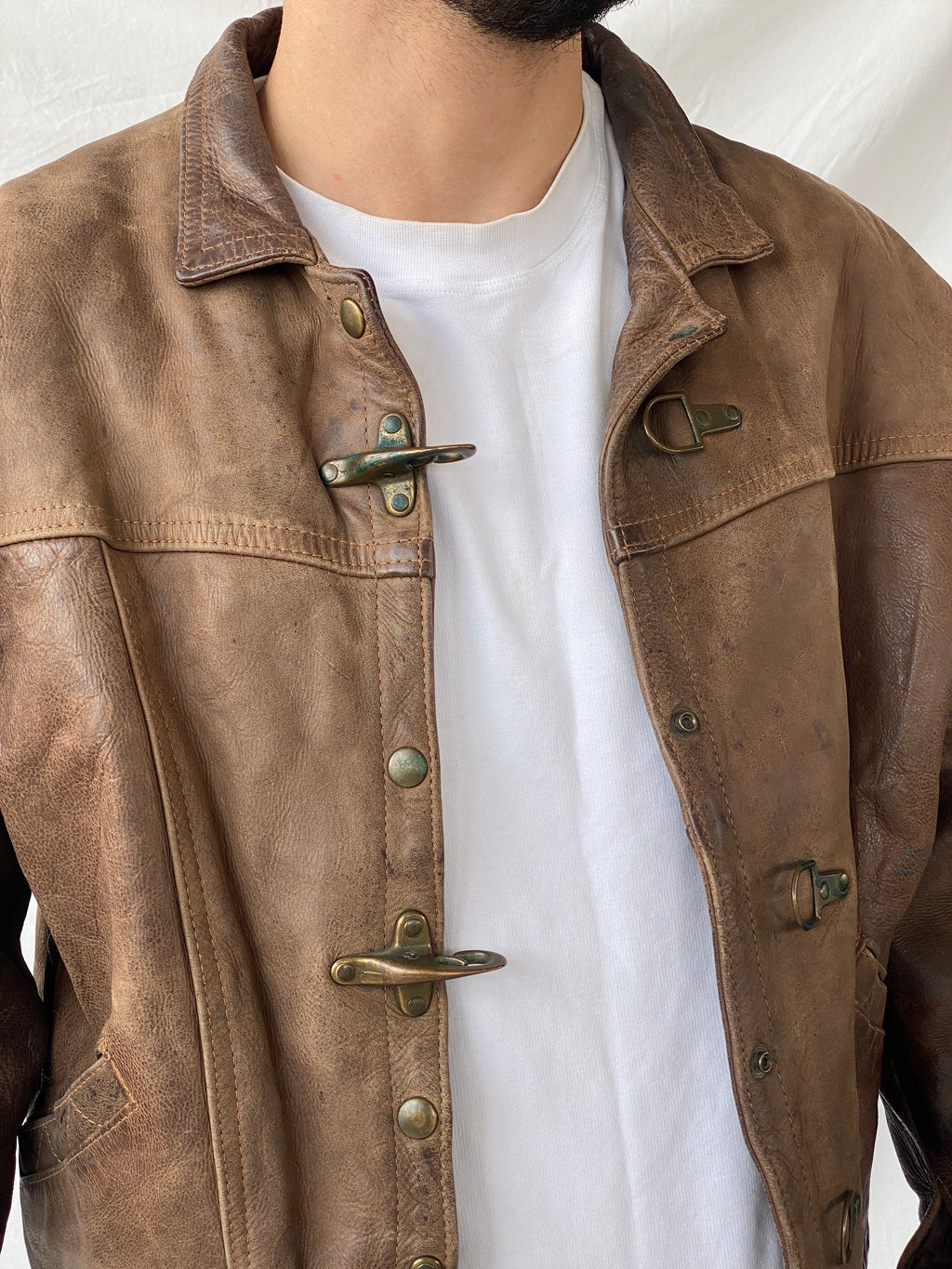 Vintage GELY CUIR Paris Genuine Brown Leather Cropped Heavy Bomber Jacket - S