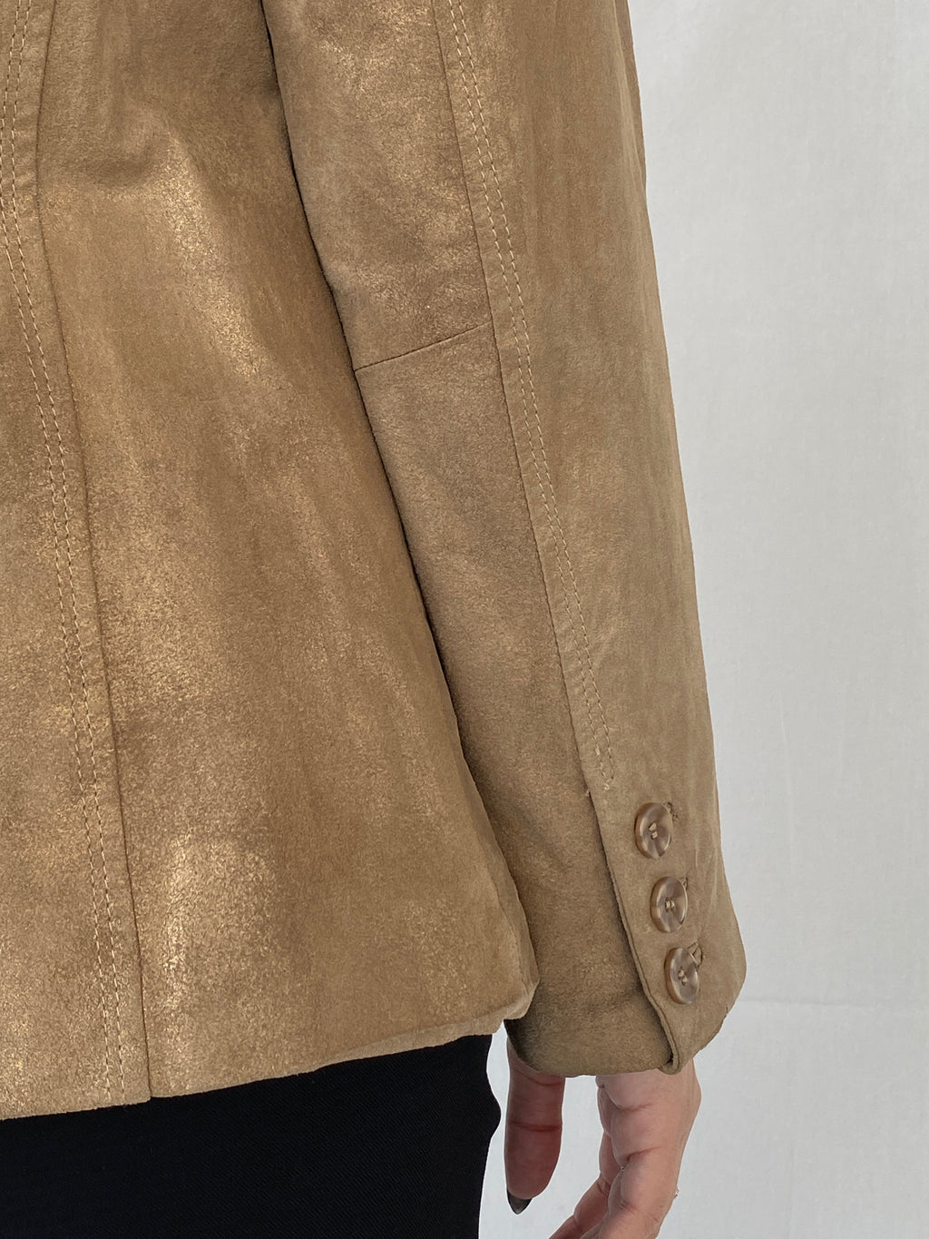 Vintage Genuine Suede Leather Gold Blazer Jacket - L