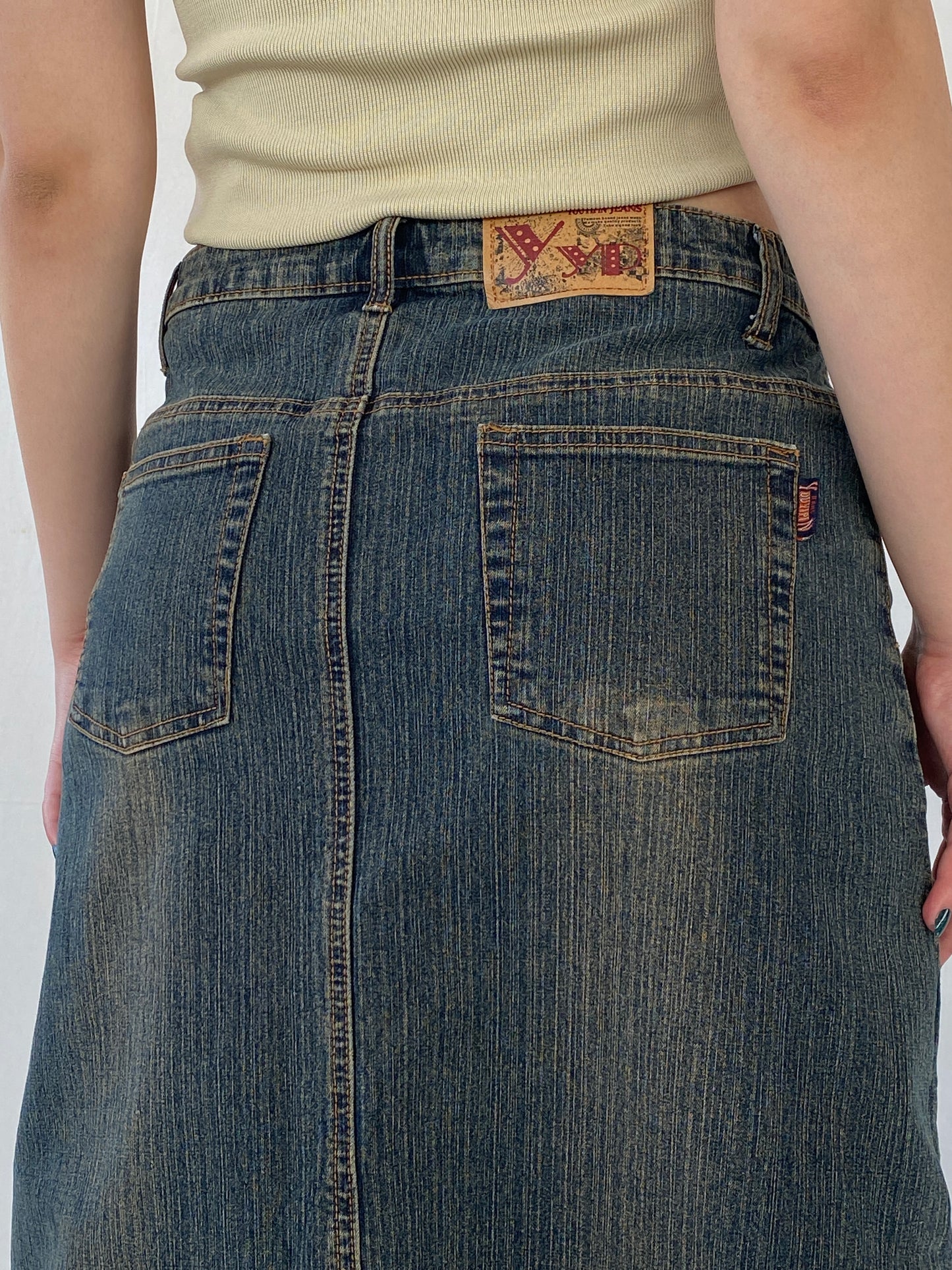 Vintage Y2K Youyipin Jeans Maxi A-line Embroidered Denim Skirt - 42EUR