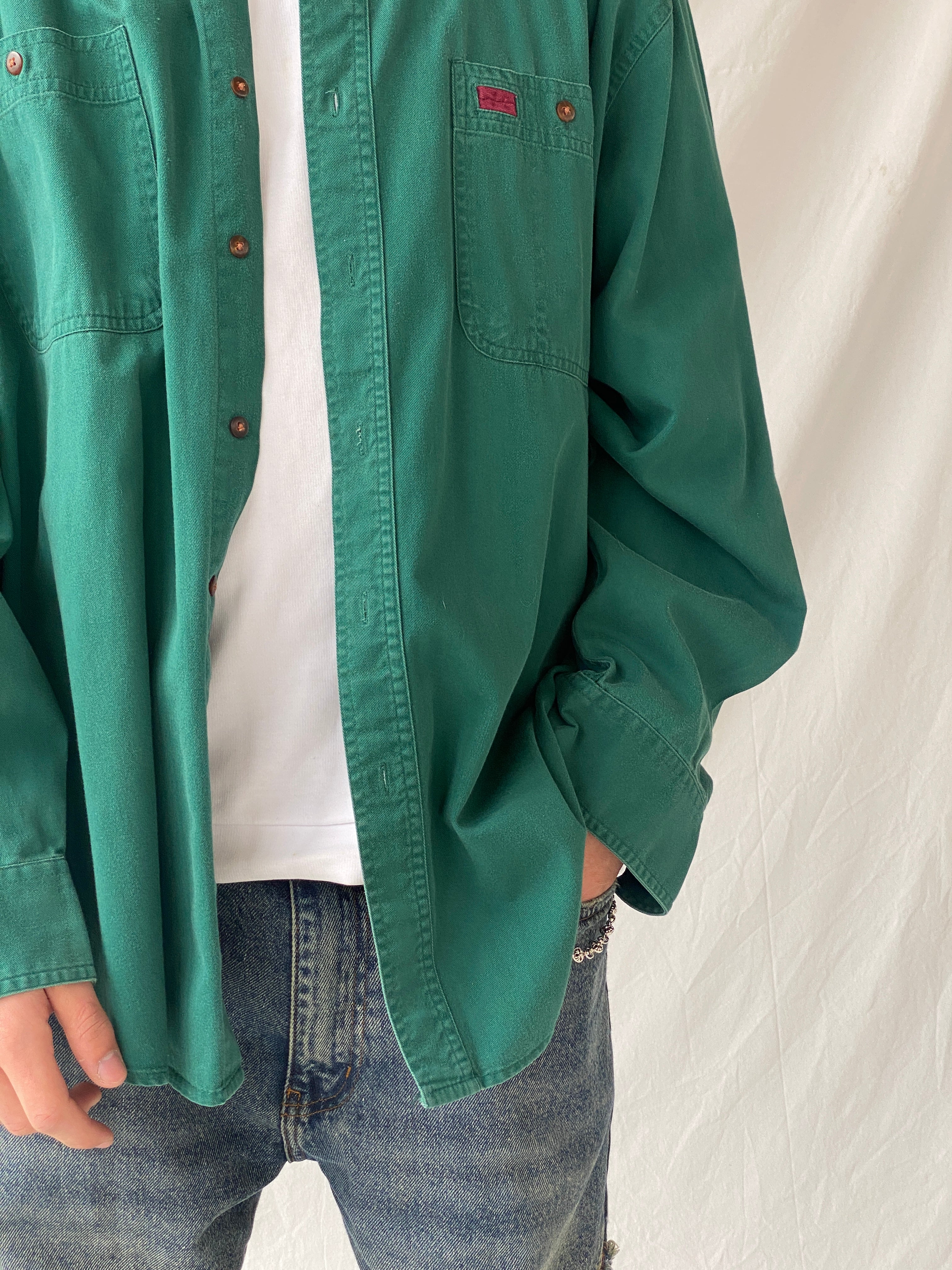 Vintage 90s Great Land Apparel Men’s Green Cotton Long Sleeve Shirt - XL