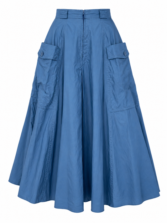 Vintage L’Estelle Dusty Blue High-Waisted A-Line Utility Cargo Midi Skirt - 36EUR