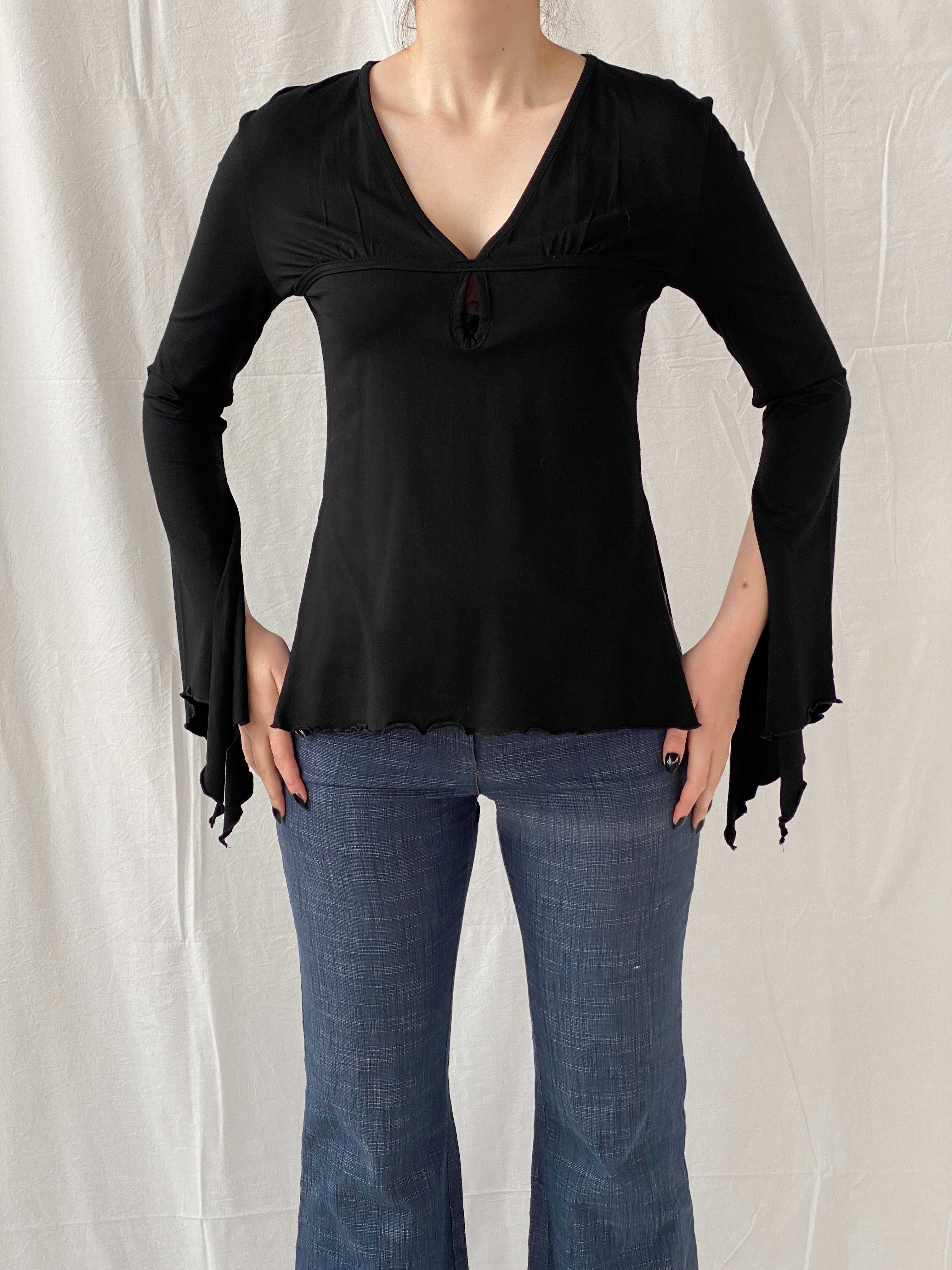 بلوزة Y2K Wonder Woman للقطط الرائعة باللون الأسود بأكمام طويلة - مقاس M