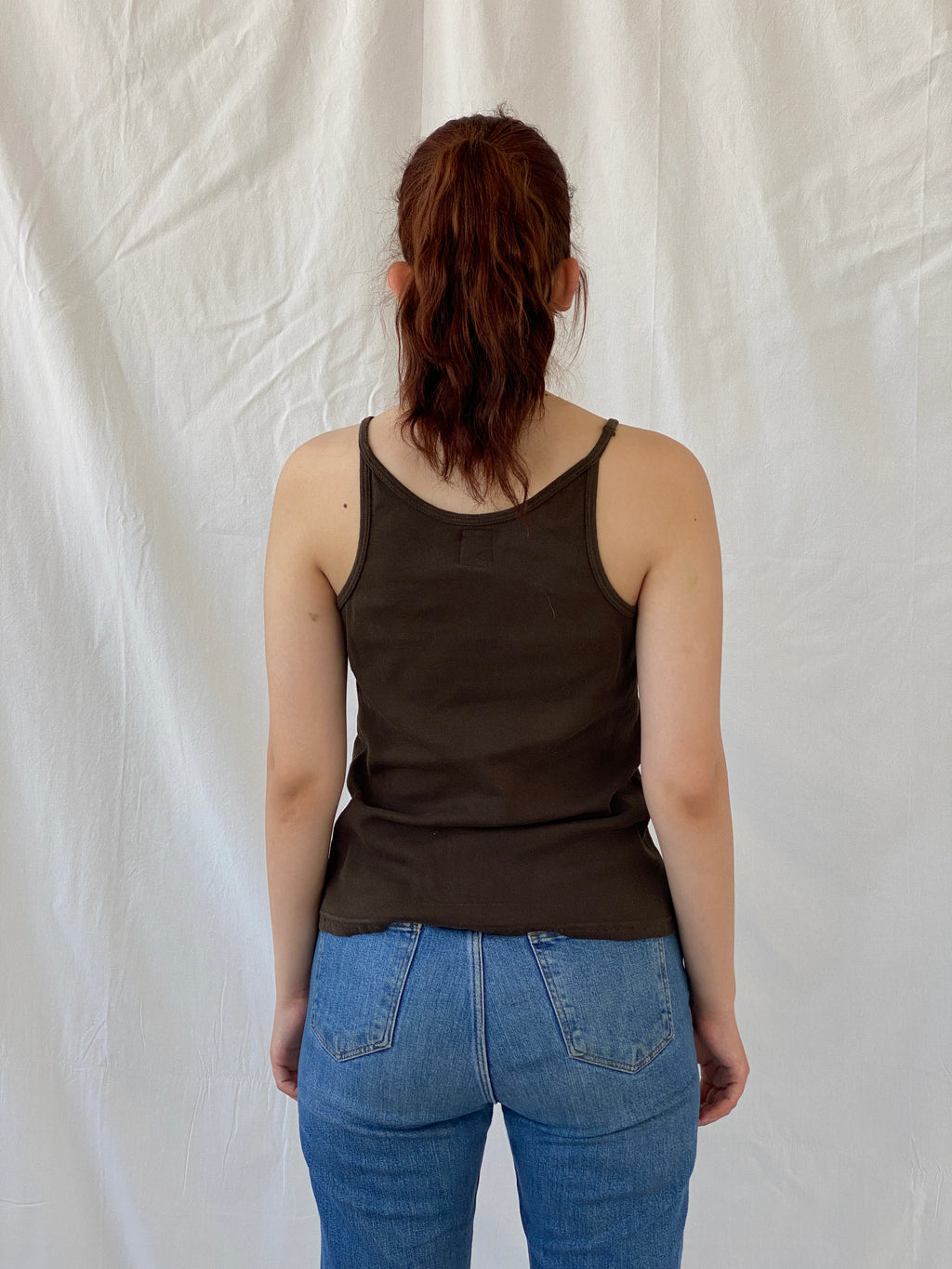 Y2K DKNY Jeans Dark Brown Cotton Tank Top - M/L