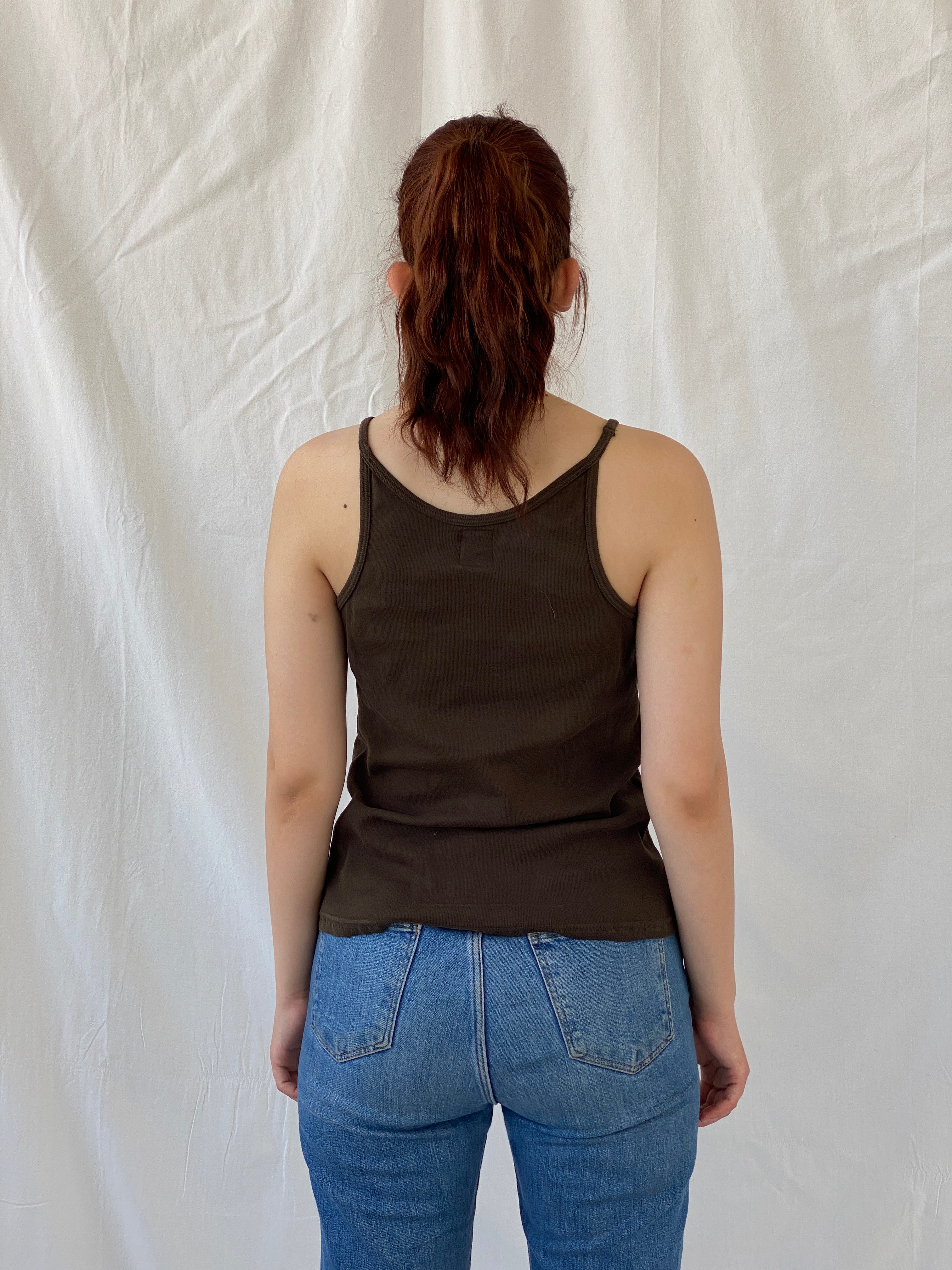 Y2K DKNY Jeans Dark Brown Cotton Tank Top - M/L