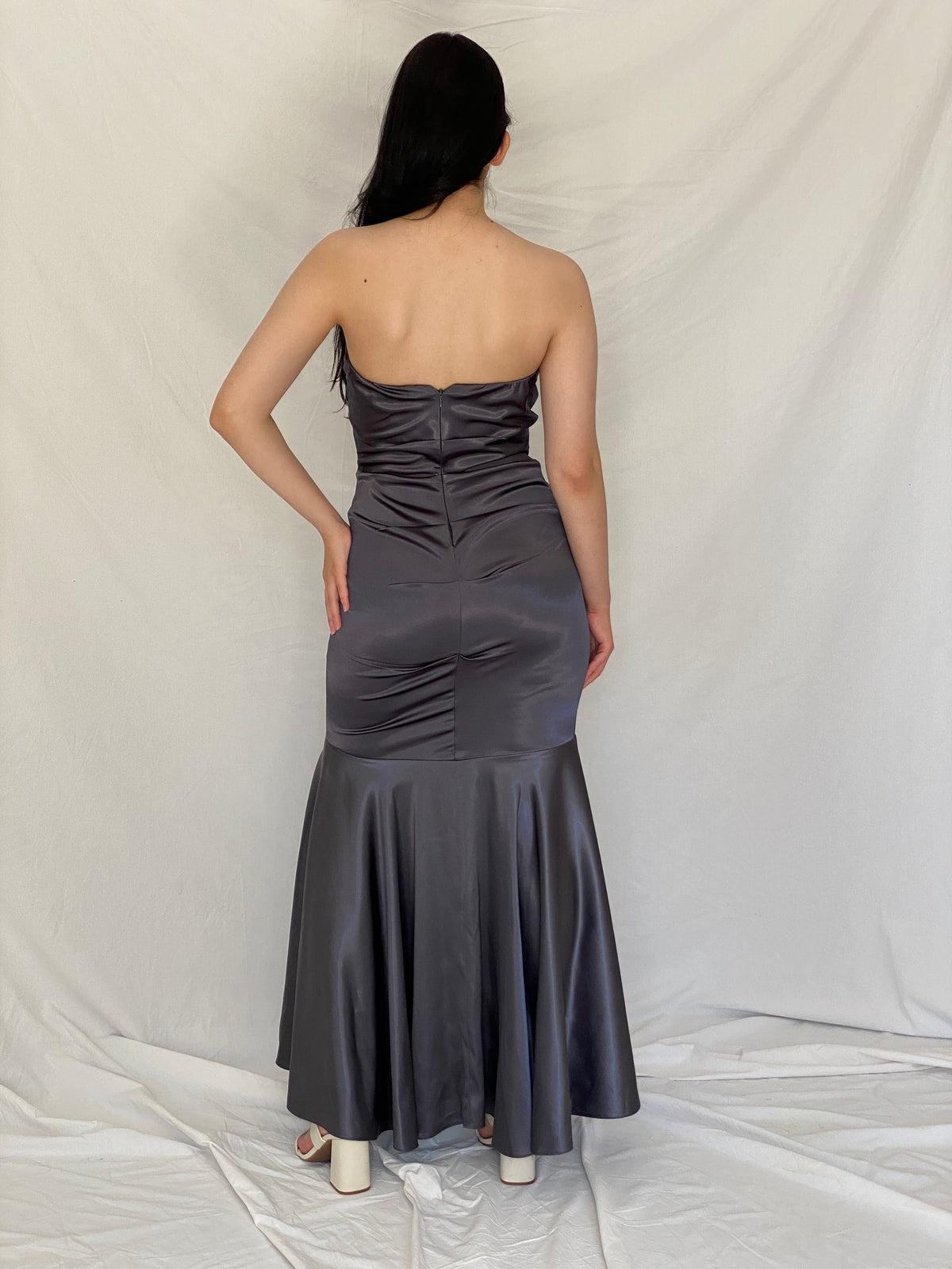Vintage Y2K Jump Apparel by Wendye Chaitin Charcoal Satin Mermaid Evening Gown - M Vintage Y2K Jump Apparel by Wendye Chaitin Charcoal Satin Mermaid Evening Gown - M