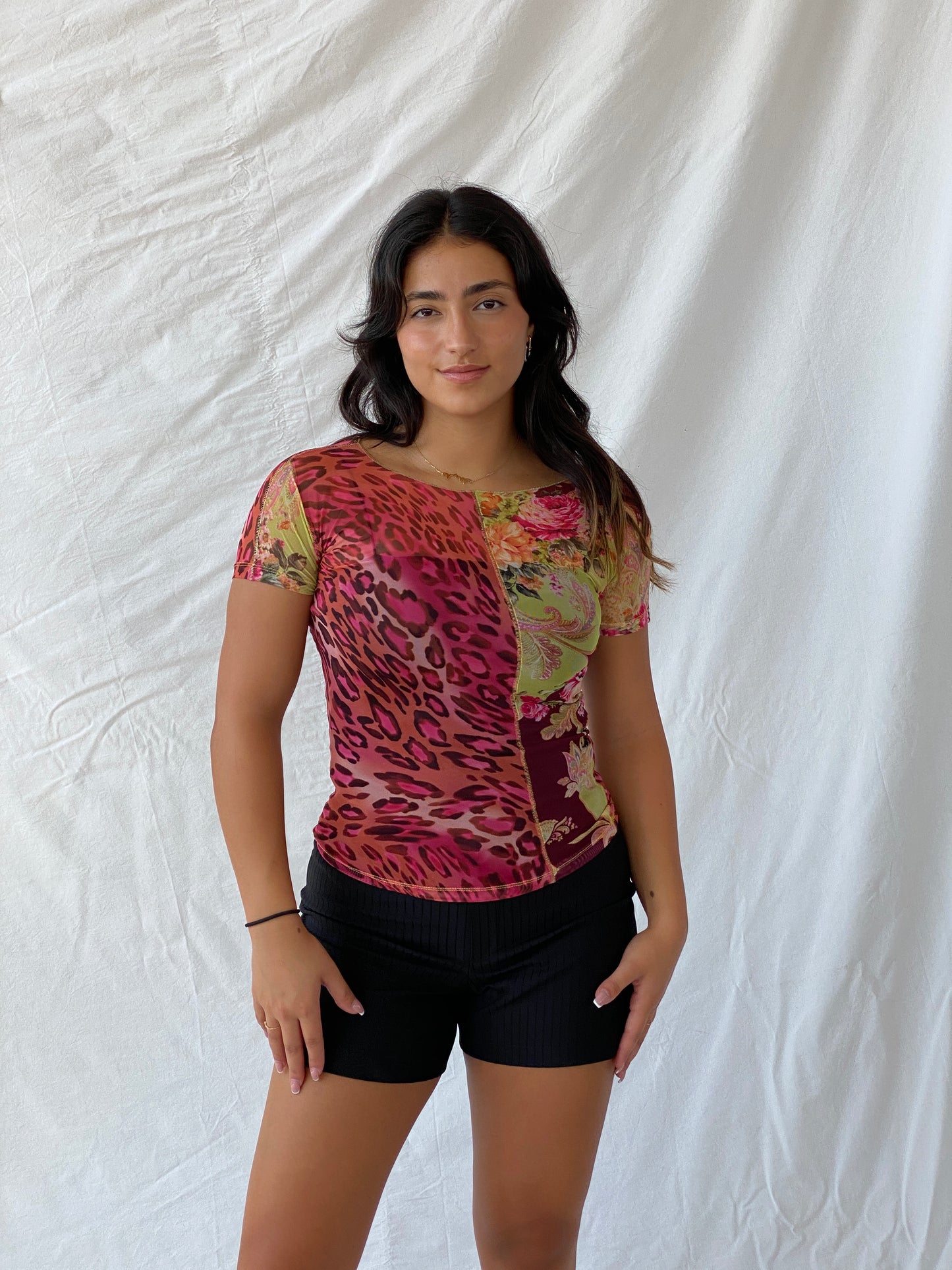 Vintage 00s Latina Maillot Printed Mesh Top - M