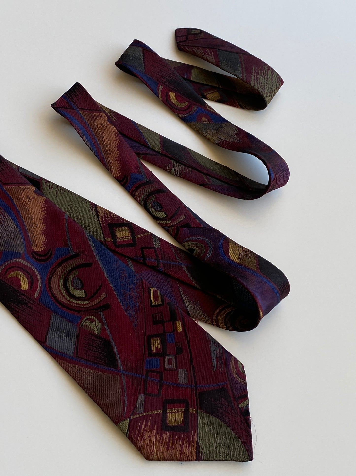 Vintage 1990s Burgundy Purple Abstract Geometric Wide Necktie