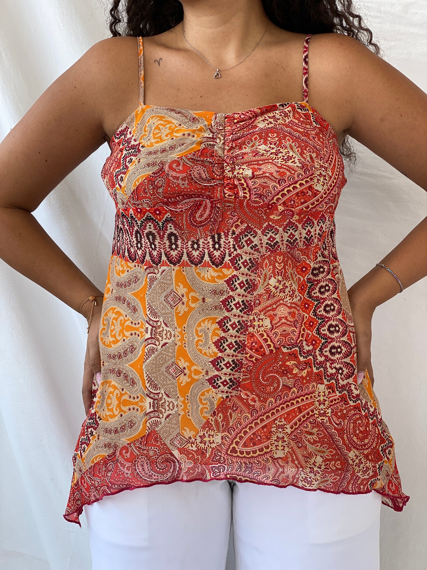 Y2K Wallis Fairy Paisley Print Orange Cami Top - XL