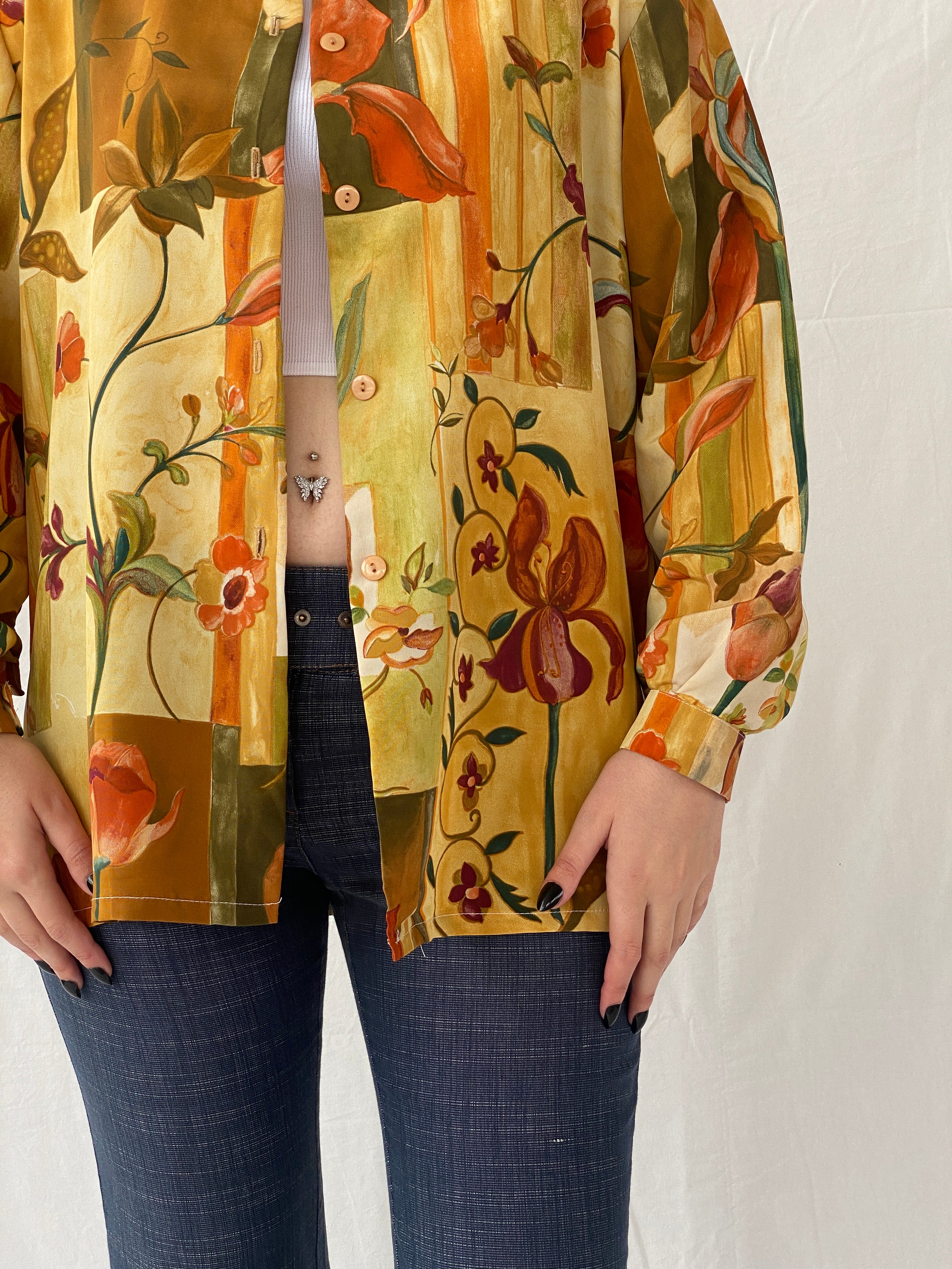 Vintage 90s Froggy Floral Full sleeve Women’s Summer Shirt - L