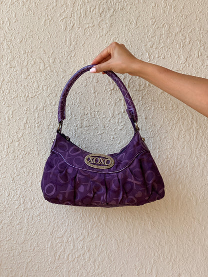 Y2K XOXO Purple Monogram Hobo Bag with Croc-Embossed Handle