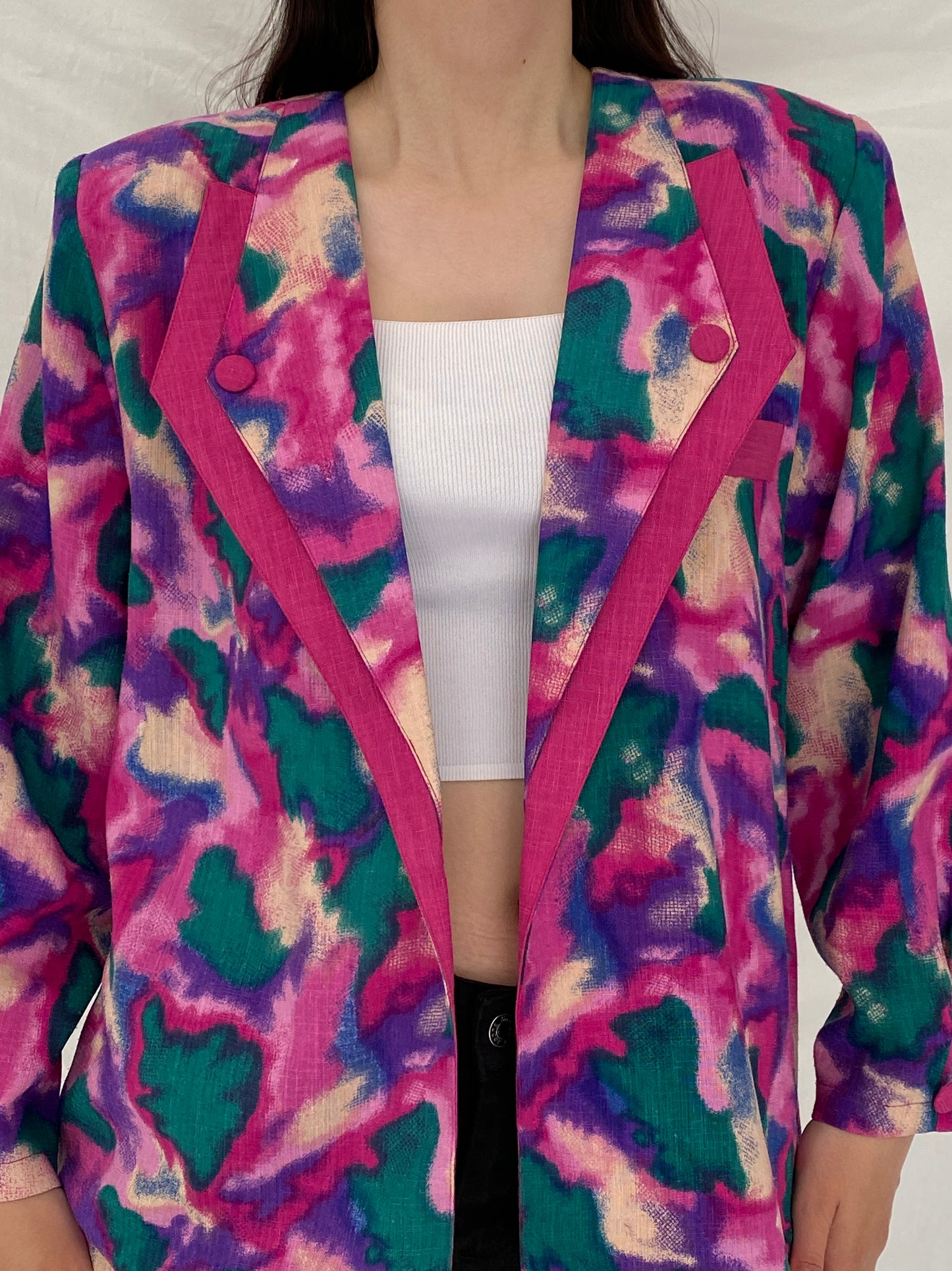 Vintage 90s Picadally London Vibrant Abstract Linen Blend Blazer – Free Size