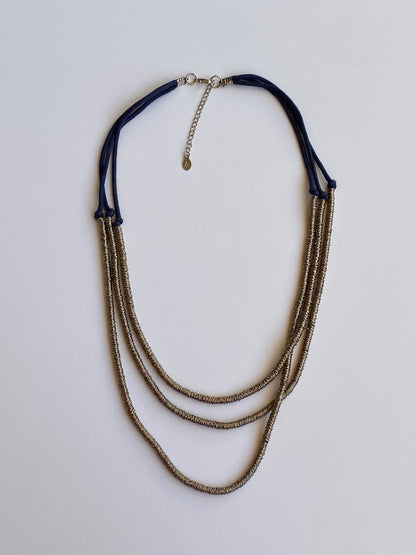 Vintage 90s/Y2K Gold-Tone Coil & Black Cord Multi-Strand Statement Necklace
