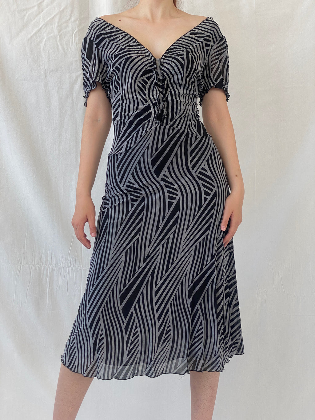 Vintage Jimmy Jean Australia Black Gray Zebra Print Midi Dress - M