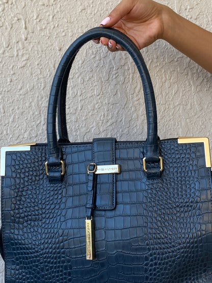Tommy Hilfiger Navy Croc-Embossed Structured Tote