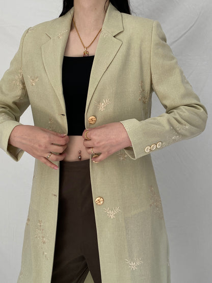 Vintage DANIELA Classic Line Osmanbey Cream Floral Long Blazer Coat - M