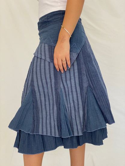 Y2K Affinités Armand Thiery Blue Patchwork Layered Whimsigoth Midi Skirt – L