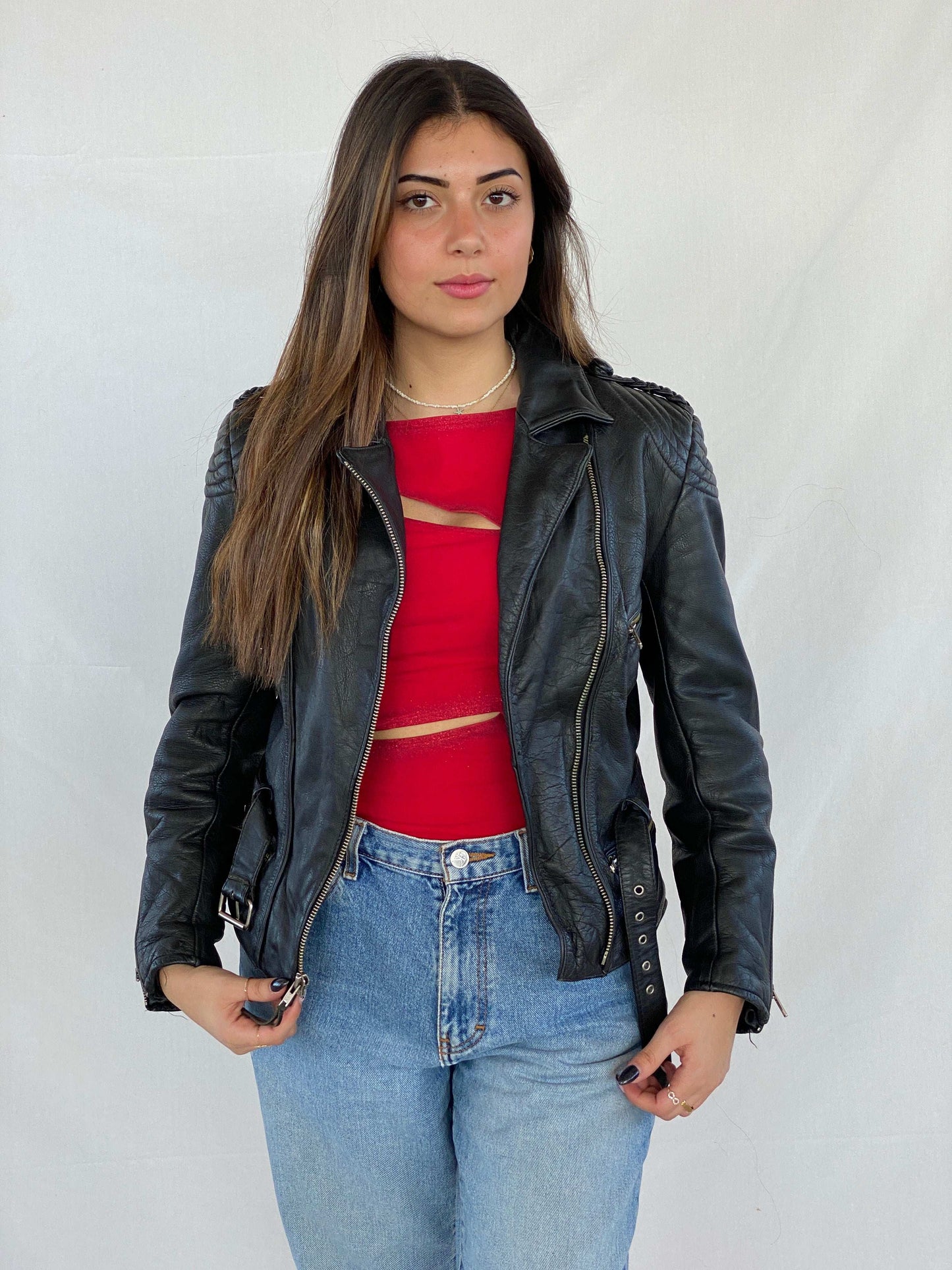 Vintage Heavy Genuine Leather Bikers Jacket - Balagan Vintage Leather Jacket 90s, black leather, genuine leather, genuine leather jacket, Juana, NEW IN