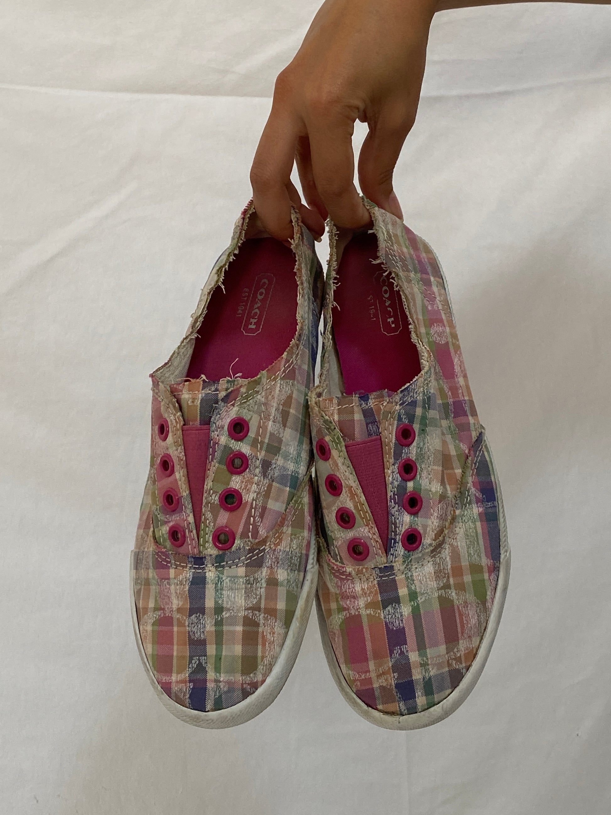 Coach Pink Plaid Distressed Slip-On Sneakers – 38.5 EU Coach Pink Plaid Distressed Slip-On Sneakers – 38.5 EU