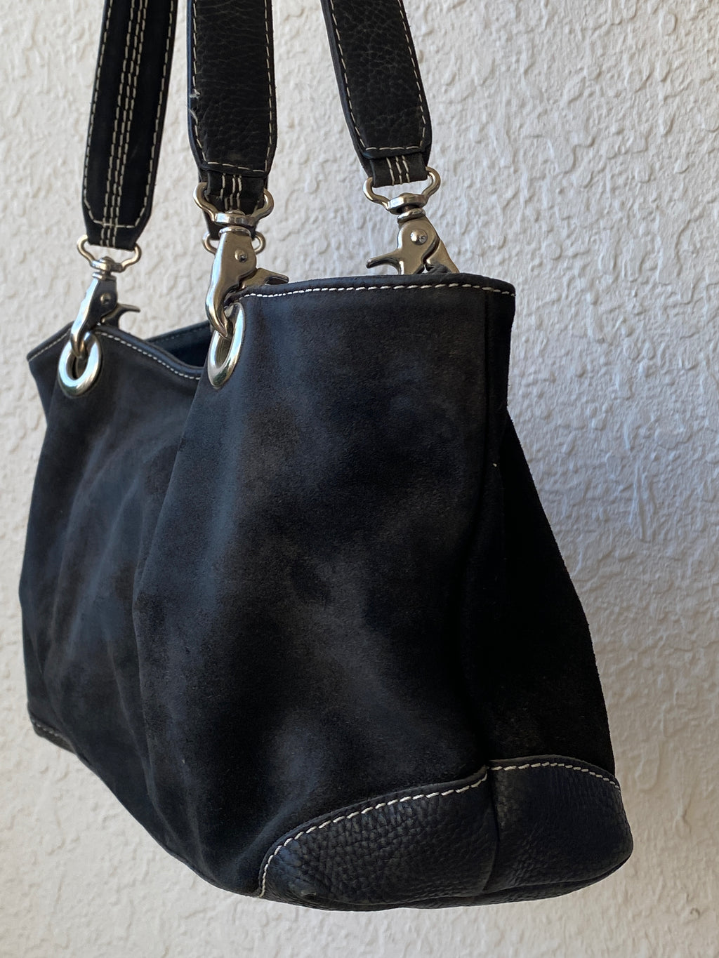 Vintage 90s J.Jill Black Genuine Suede Shoulder Bag with Leather Handles Classic Medium Purse