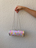 Multicolor Sequined Groovy Silver Hardware Party Clutch