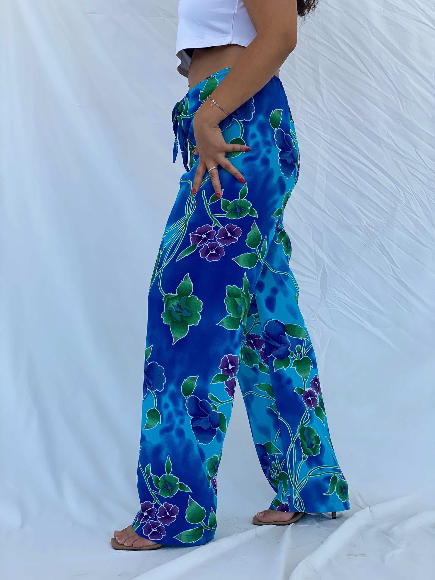 Vintage 90s Jessica Intimates Floral Blue Beach Pants - L - Balagan Vintage Pants 00s, 90s, beach bag, Dina, floral, floral print, NEW IN, vintage pants