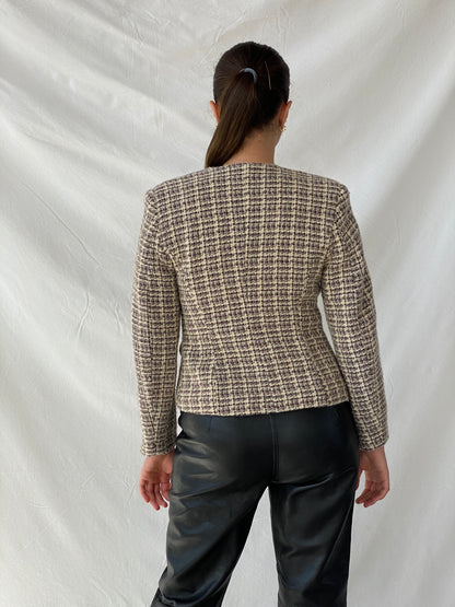 Vintage Finest Worsted Cream & Brown Tweed Blazer - M