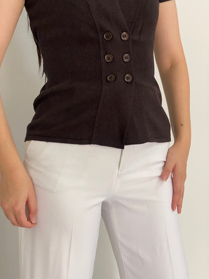 Y2K s.Oliver Selection Dark Brown Double-Breasted Knit Top - S