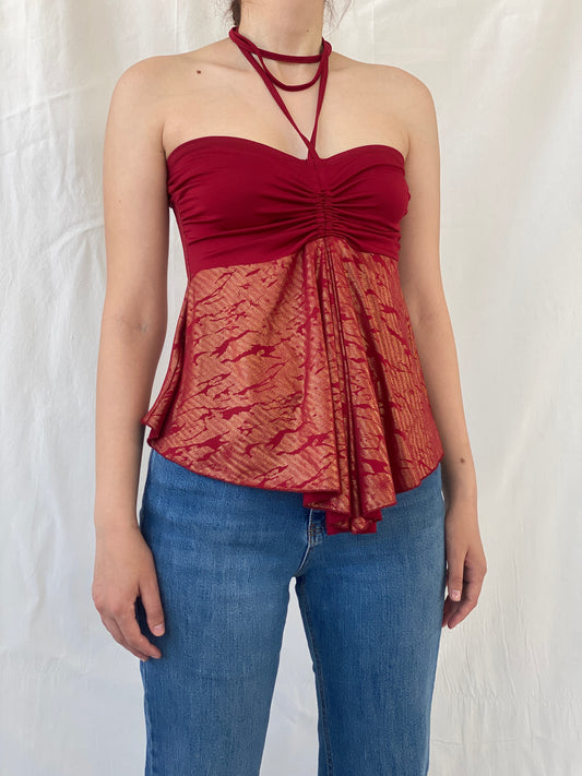 Y2K Red Metallic Gold Fairy Core Halter Top - M