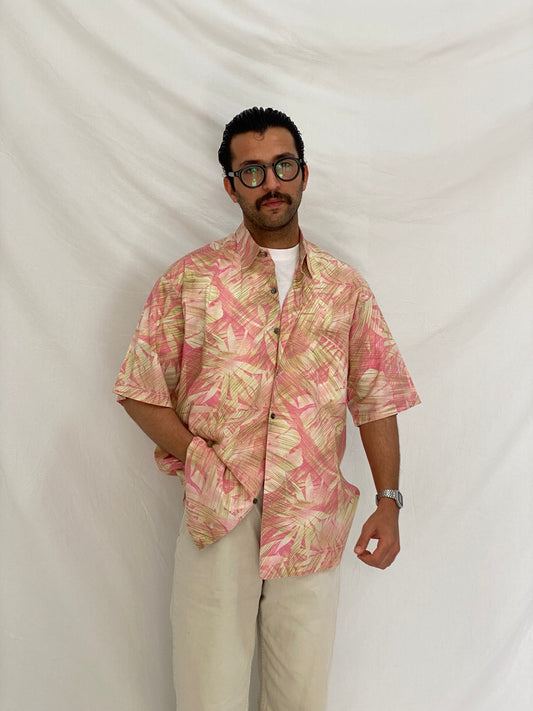 Vintage Tori Richard Pink Tropical Men’s Cotton Hawaiian Shirt – L