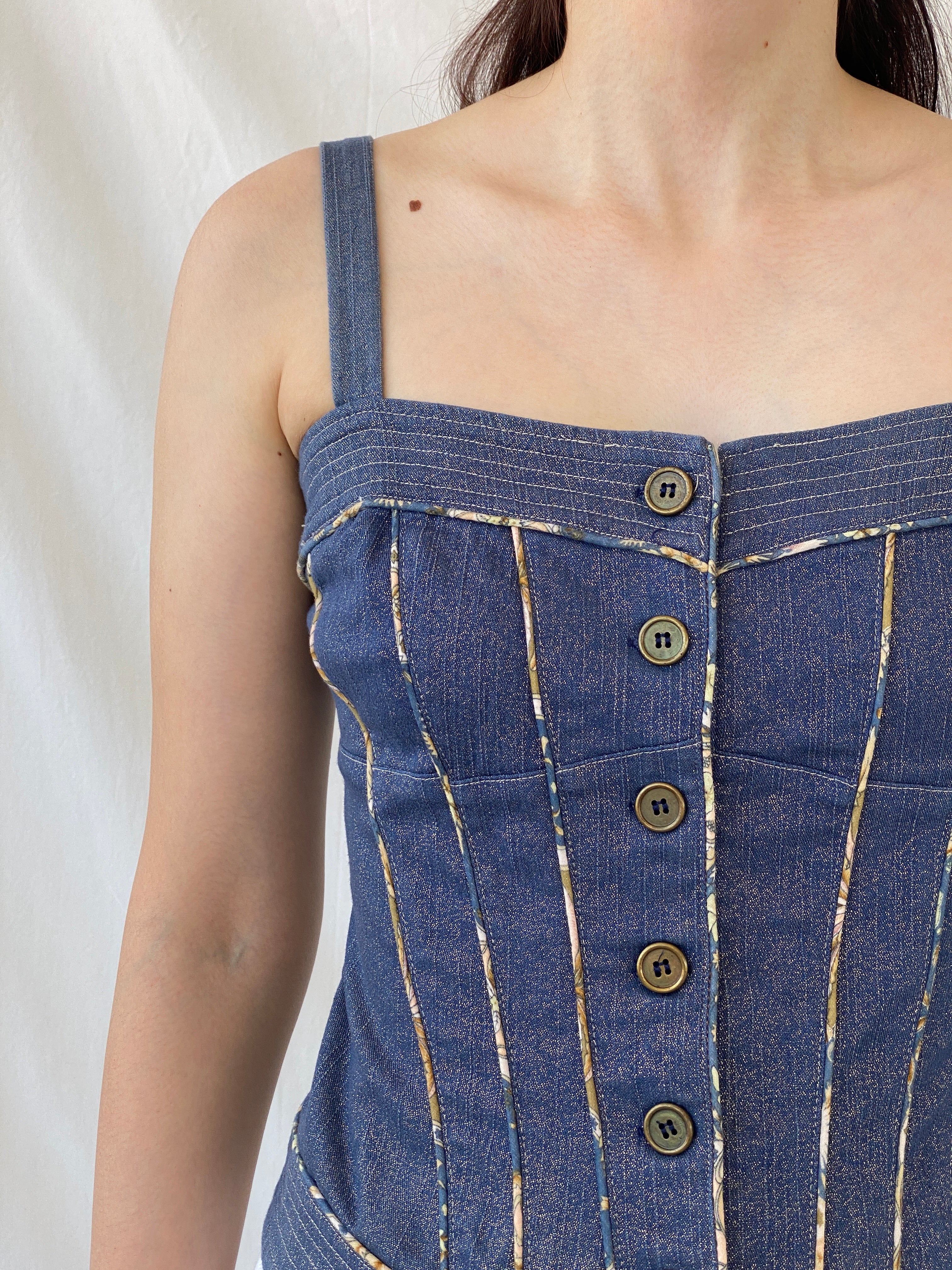 Vintage Y2K Lovie Denim Button Up Corset Top - S