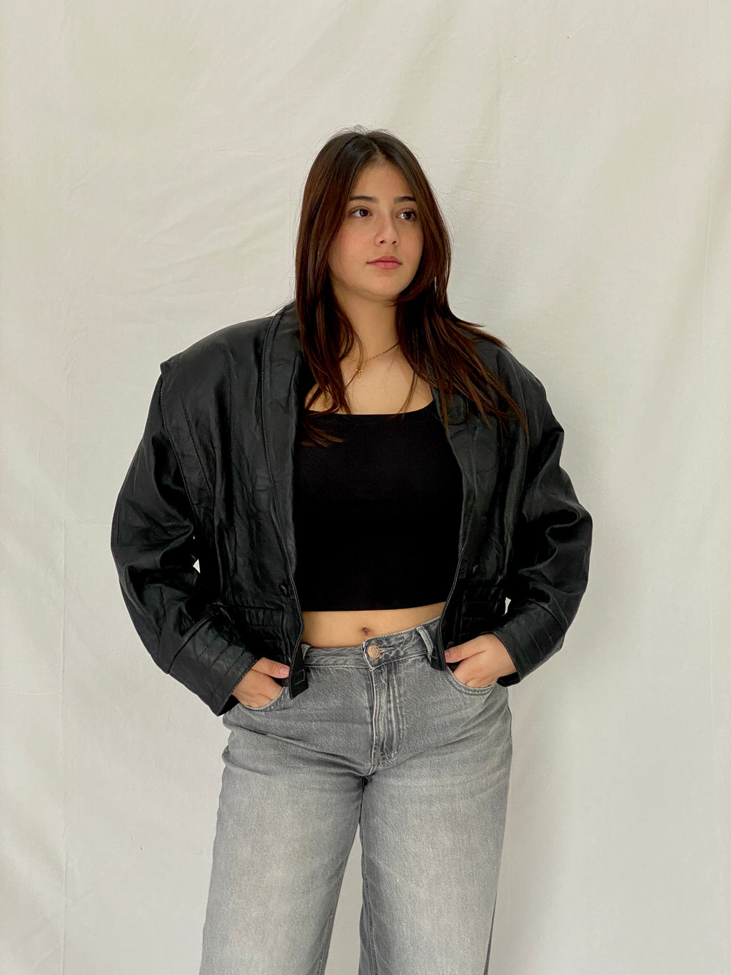 Vintage 80s Greek Kelesidi Leather Bomber Jacket Black Power Shoulder Blazer - M