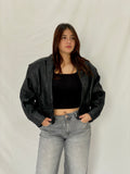 Vintage 80s Greek Kelesidi Leather Bomber Jacket Black Power Shoulder Blazer - M