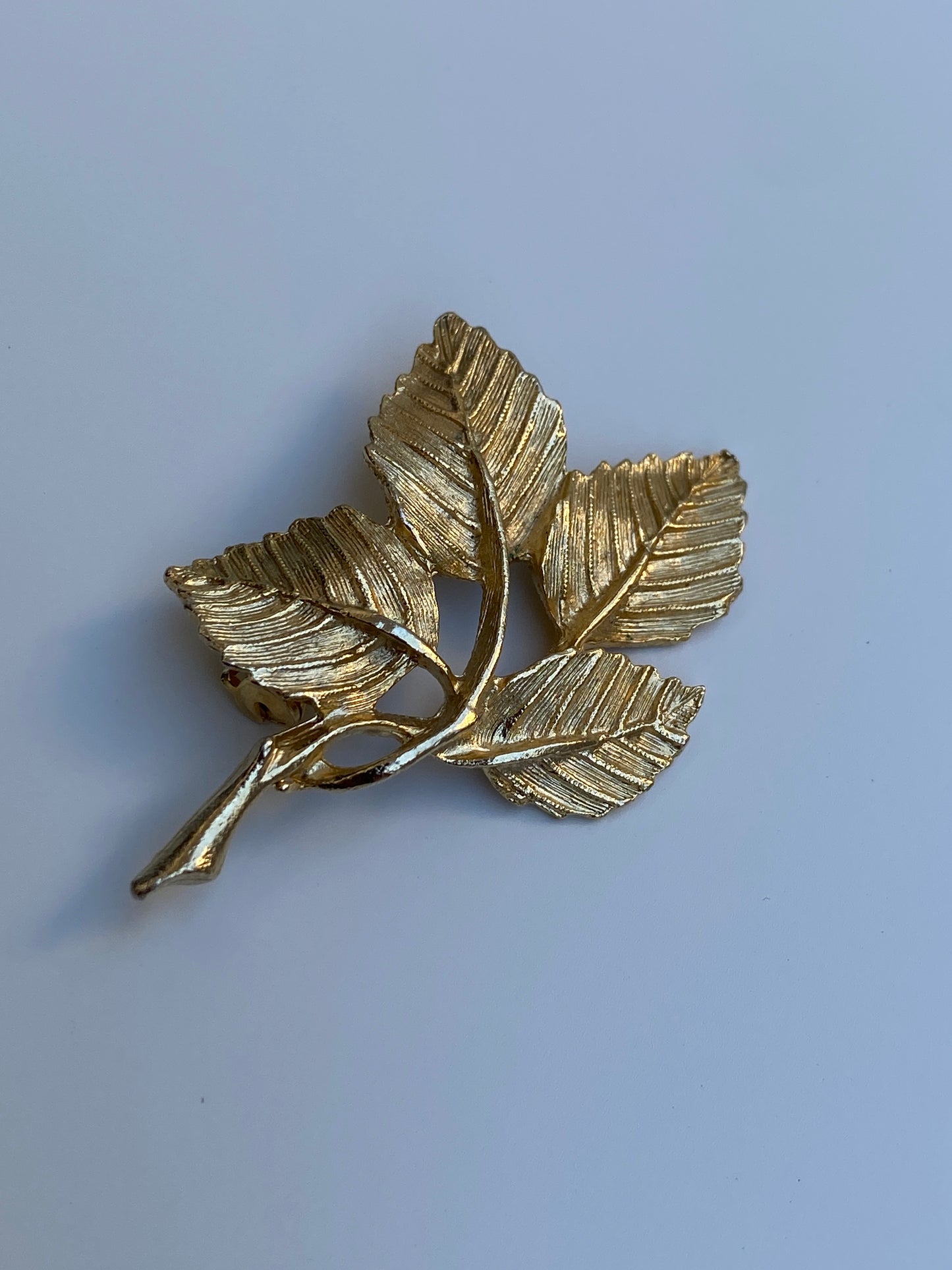 Vintage DFA Gold Tone Textured Leaf Brooch Botanical Statement Pin