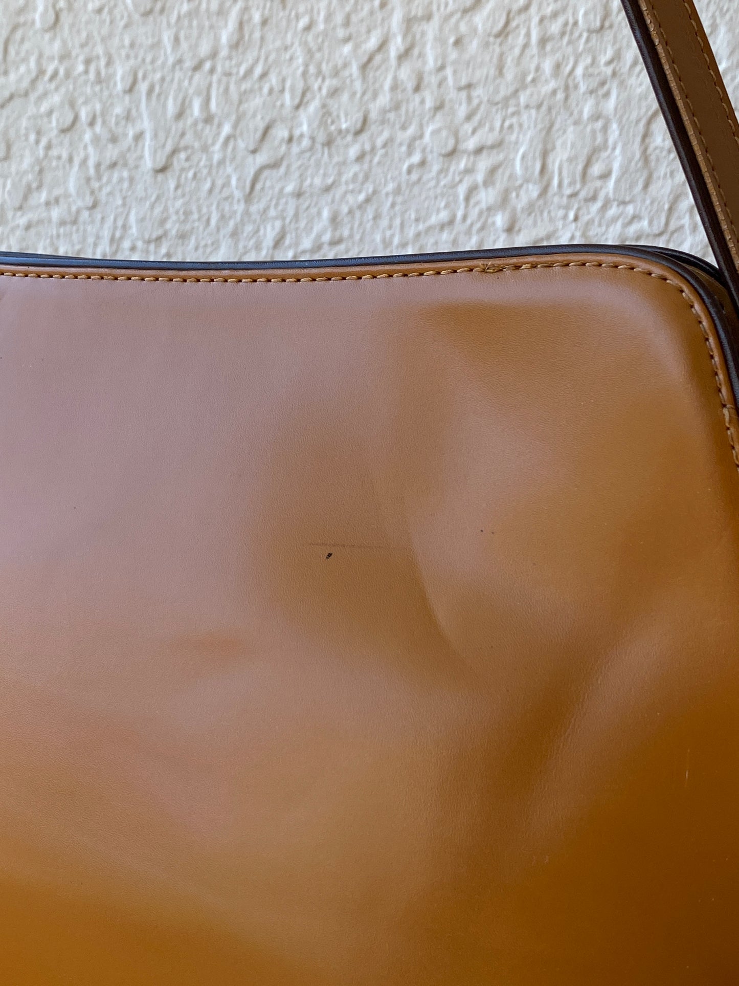 Vintage 90s Gabor Cognac Brown Glossy Minimalist Shoulder Bag