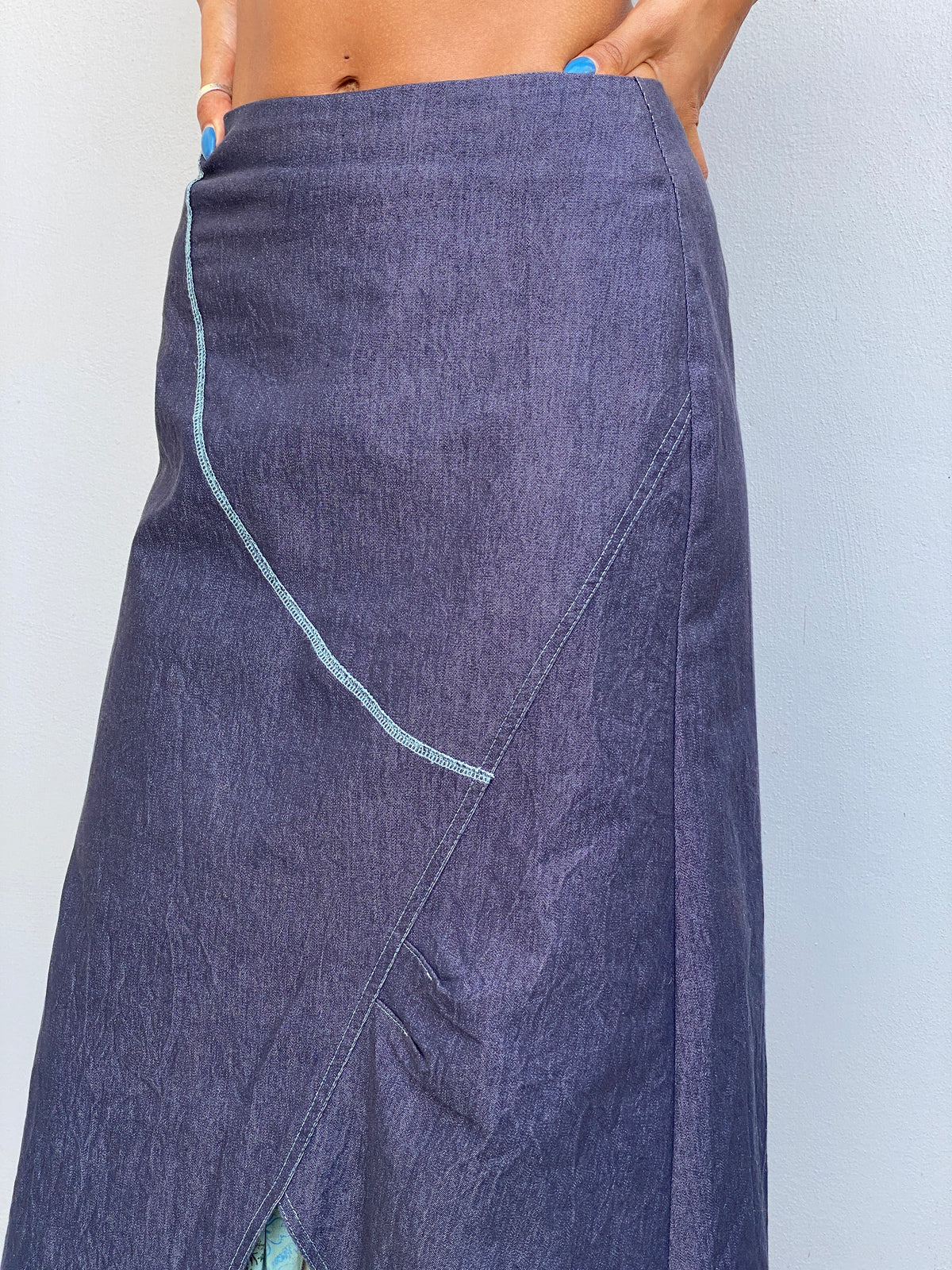 Vintage Y2K Renato Bene Paris Chambray Overlay Floral Midi Skirt Asymmetrical Layered Boho Skirt - S Vintage Y2K Renato Bene Paris Chambray Overlay Floral Midi Skirt Asymmetrical Layered Boho Skirt - S