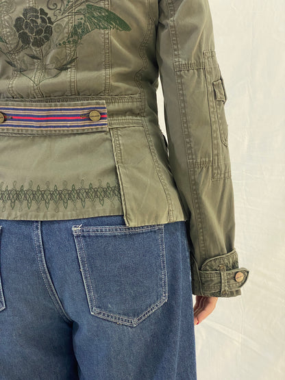 Karen Millen Olive Green Military-Style Embroidered Light Jacket - M